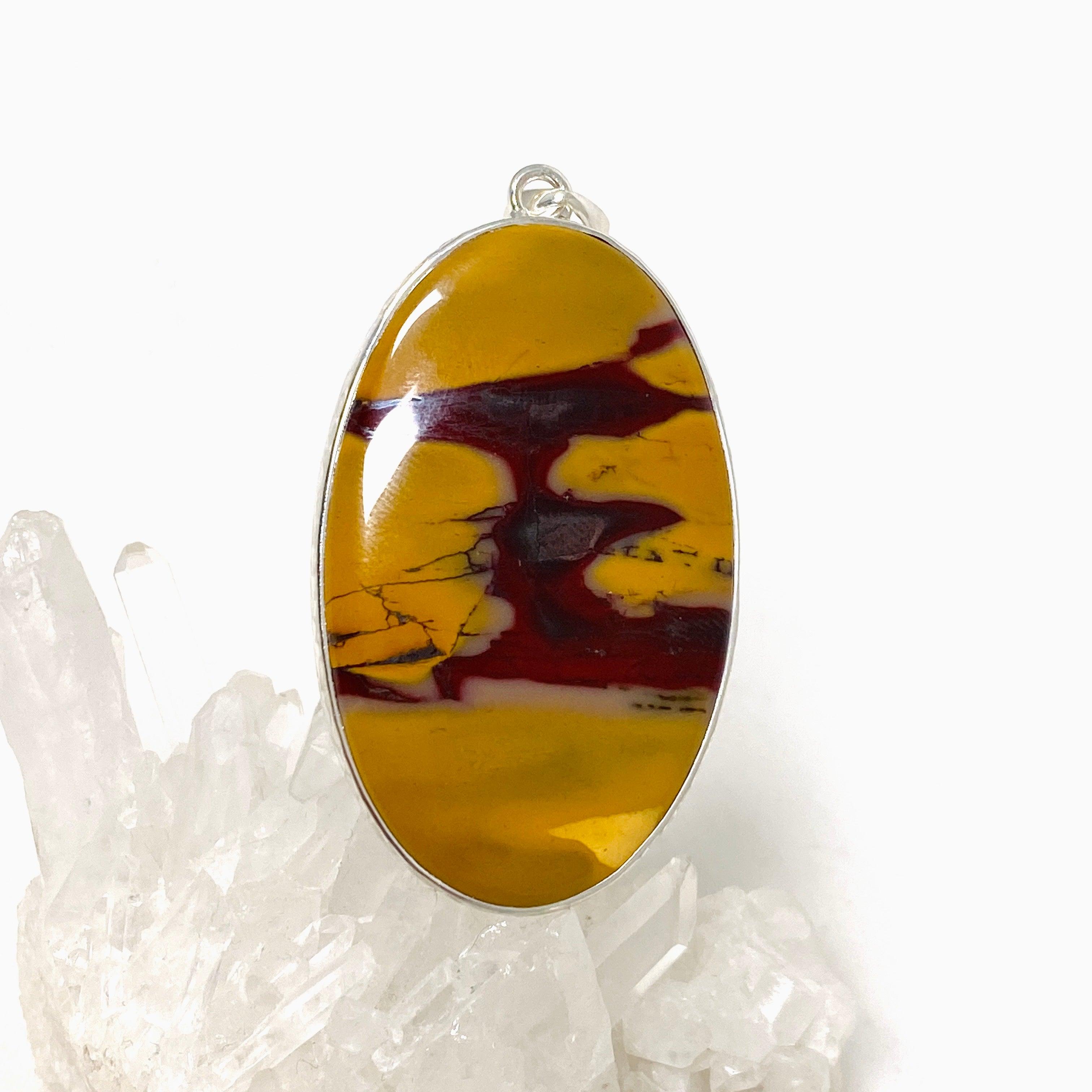 Natural Mookaite Oval Pendant Necklace - Handcrafted Hammered Sterling Silver Setting KPGJ4409 | Spiritual Jewelry, Healing Crystal Gift for Women, Meditation & Energy Work