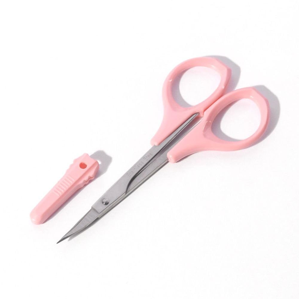 **Stainless Steel Curved & Straight Craft Scissors - Round Tip Nose Hair & Eyebrow Trimming Scissors, Beauty & Grooming Tool (Pink) - Perfect for DIY, Salon, and Personal Care**