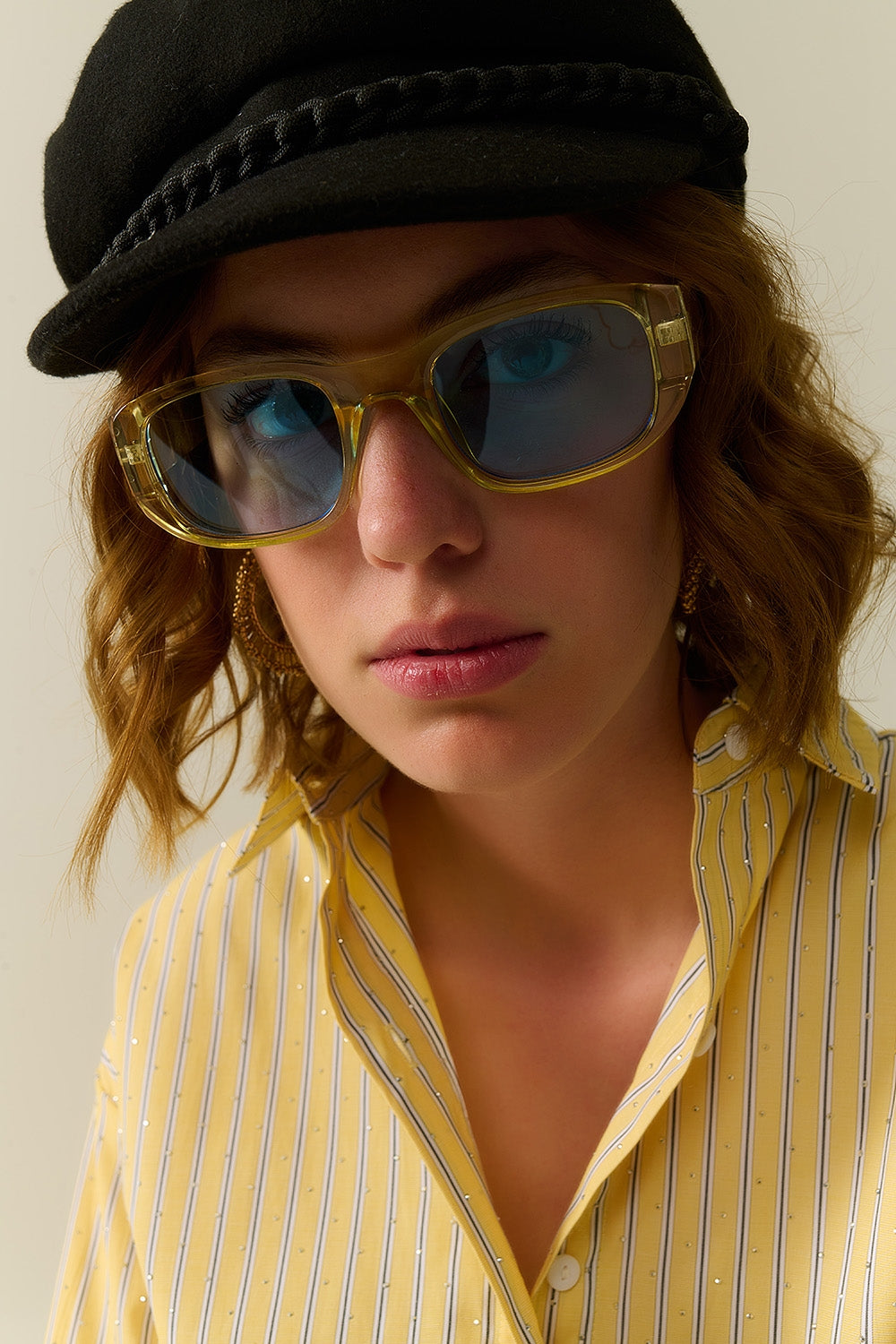 Yellow High-Shine Transparent Frame Oval Sunglasses for Women & Men – Perfect for Beach, Driving, and Outdoor Activities