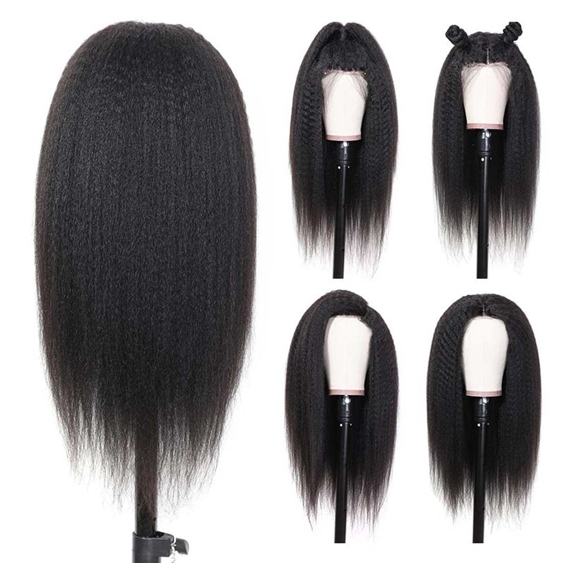 Beauty Forever Kinky Straight Lace Front Wigs Human Hair - Yaki Straight 13x4 Lace Frontal Wig Brazilian Human Hair for Women | Pre-Plucked with Baby Hair, 150% Density, Natural Color, 16 Inch | Perfect for Daily Wear, Cosplay, and Special Occasions