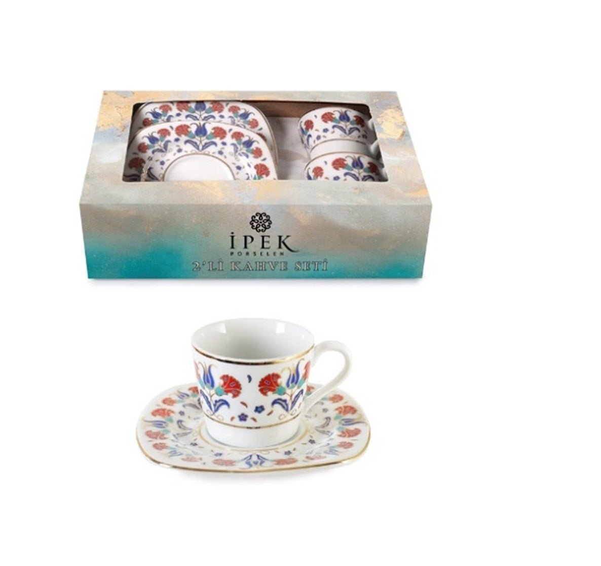 Premium Turkish Coffee Gift Set with Carnation Design - 2-Piece Set for Authentic Brewing & Elegant Gifting