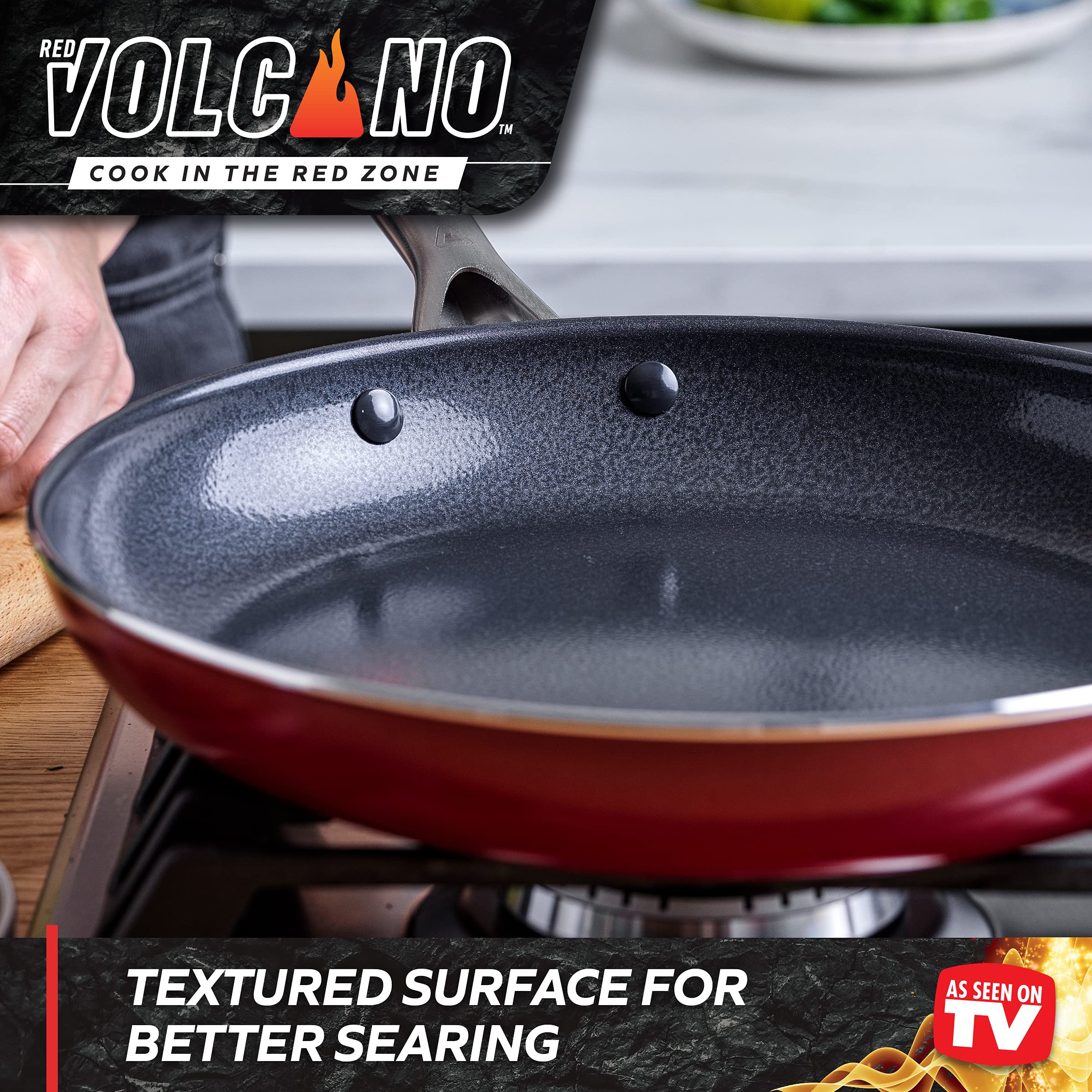 10-Piece Textured Ceramic Nonstick Cookware Set with Stainless Steel Handles - PFAS, PFOA & PTFE Free - Dishwasher & Oven Safe up to 600°F - Red - Perfect for Frying, Sautéing, Baking & Everyday Cooking