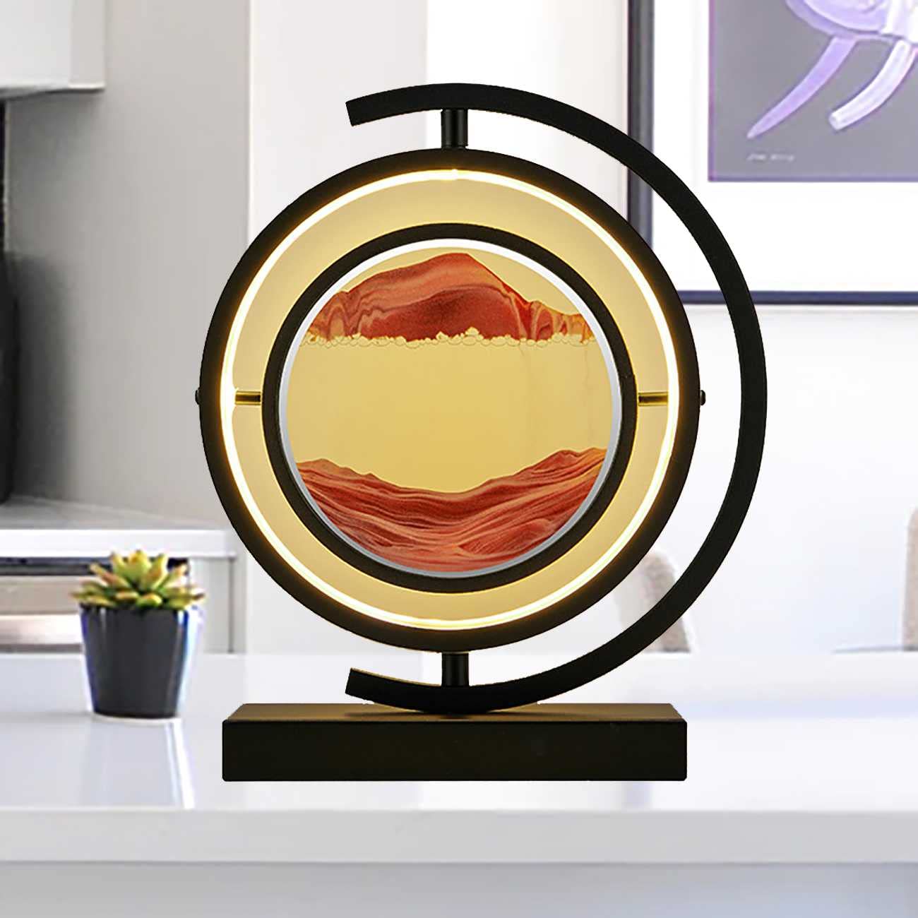 3D Deep Sea Moving Sand Art Picture with LED Light - Round Glass Sandscapes in Motion for Adults & Kids, Large Desktop Decoration for Home, Office, Party Gift | Stress Relief, Meditation & Work Desk Decor