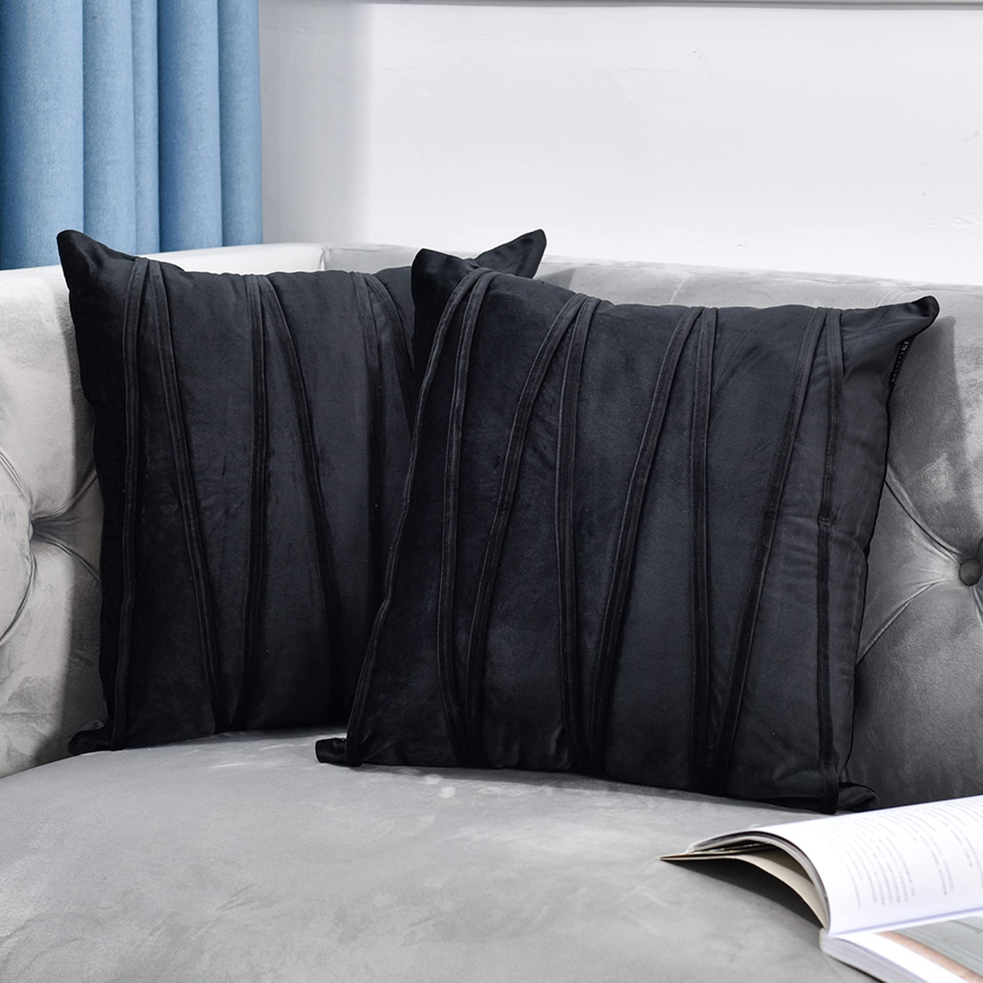 Luxury Velvet Throw Pillow Covers Set of 2 - 22x22 Inch Square Decorative Couch Pillows for Sofa, Bed & Living Room - Soft Plush Accent Pillow Cases in Black - Perfect for Home Decor, Cozy Reading Nook & Guest Room Styling