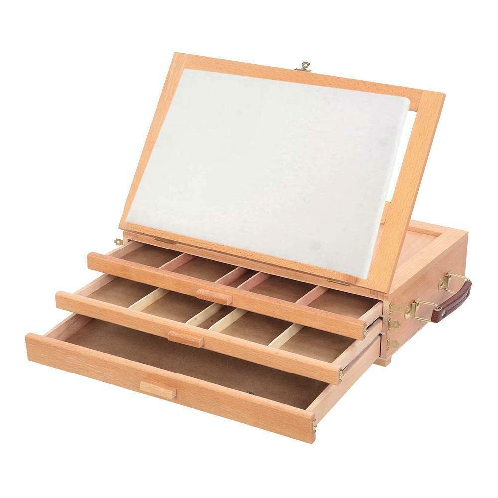 XDE 3-Layer Wooden Tabletop Artist Easel Stand - Foldable Sketch Box & Painting Easel for Canvases | Perfect for Studio, Classroom & Outdoor Art Projects