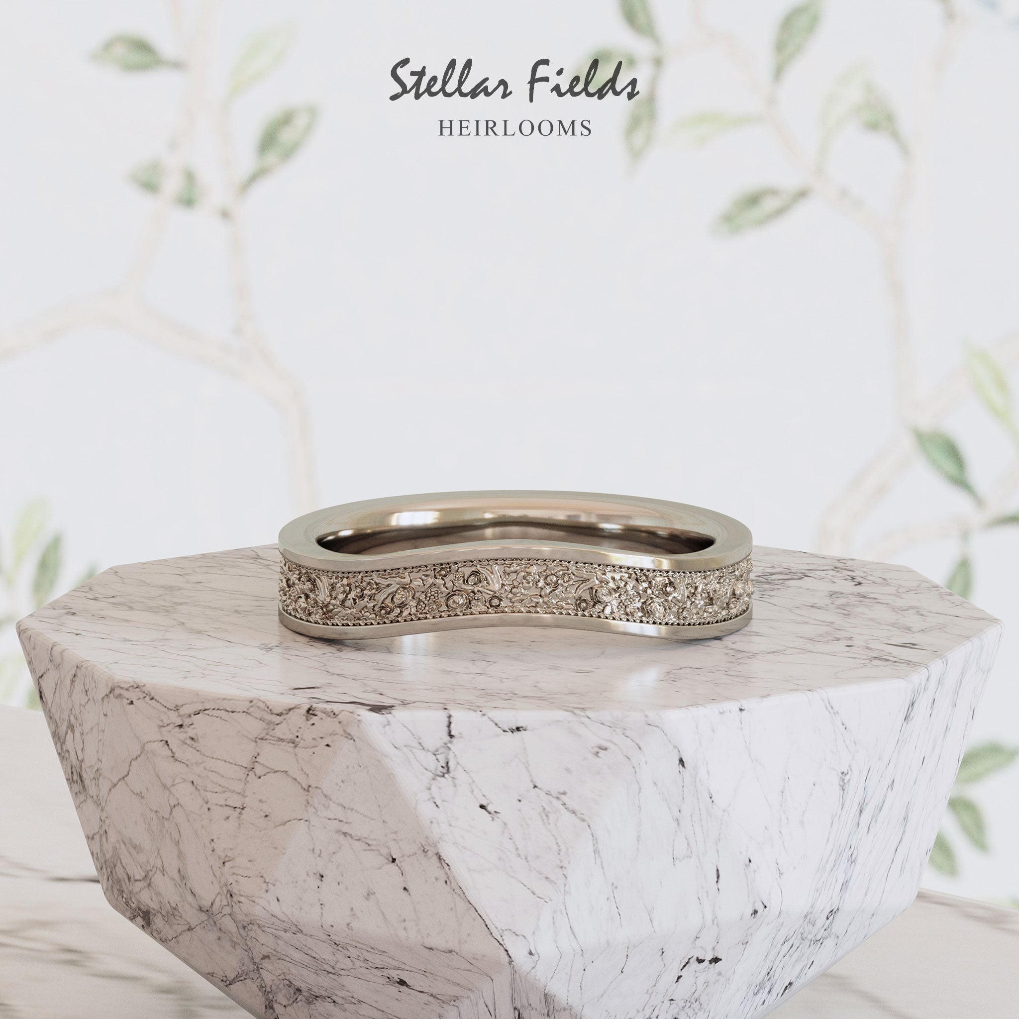 Lena Curved Wedding Ring - Handcrafted Sculpted Frieze Ornaments for Bridal Jewelry | Perfect for Engagement, Wedding Bands & Anniversary Gifts