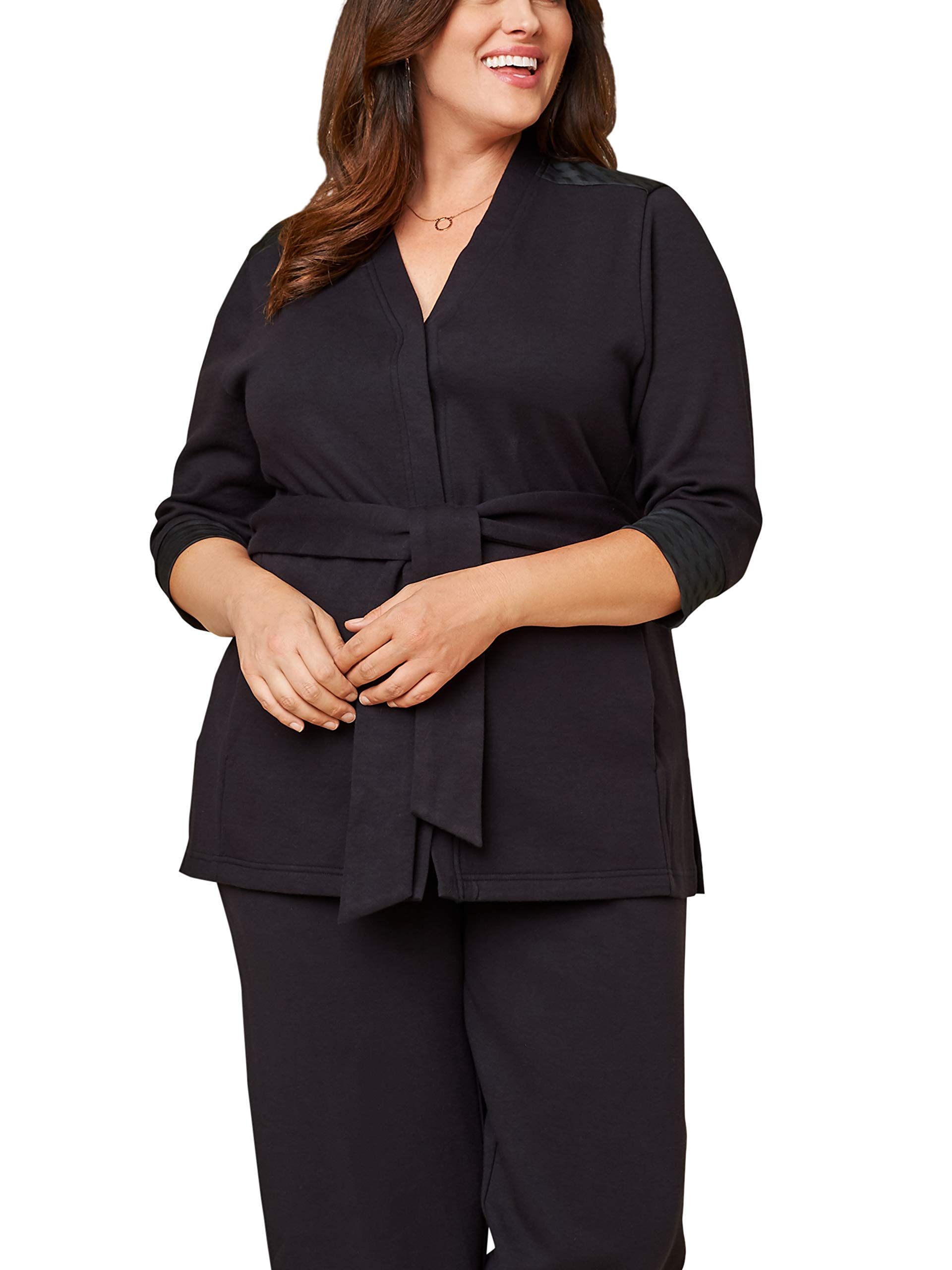 Fruit of the Loom Women's Plus Size 3/4 Sleeve Stretch Tie Front Jacket - Comfortable Layering Piece for Work & Casual Outfits