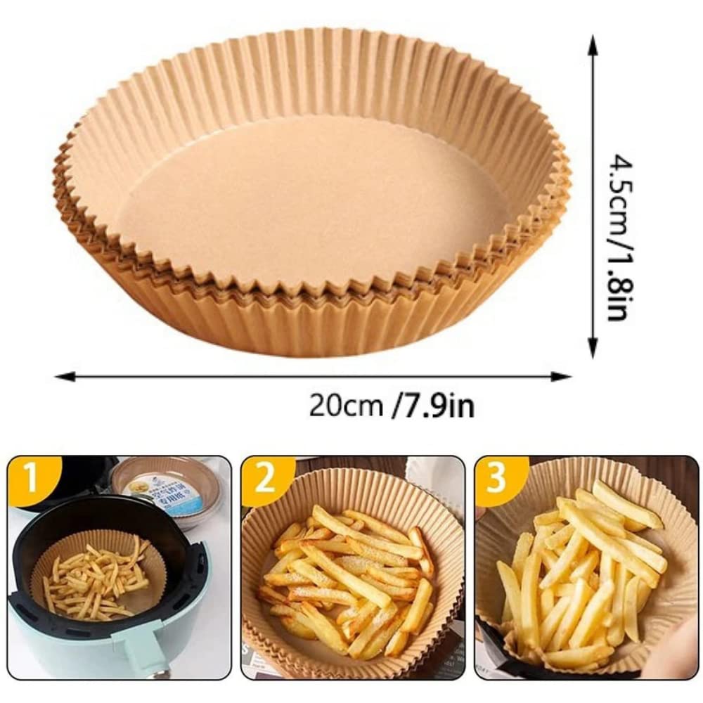 7.9'' Disposable Air Fryer Paper Liners - Round Microwave Safe Baking Sheets for Air Fryers (50 Pack) | Perfect for Easy Cleanup & Healthy Cooking