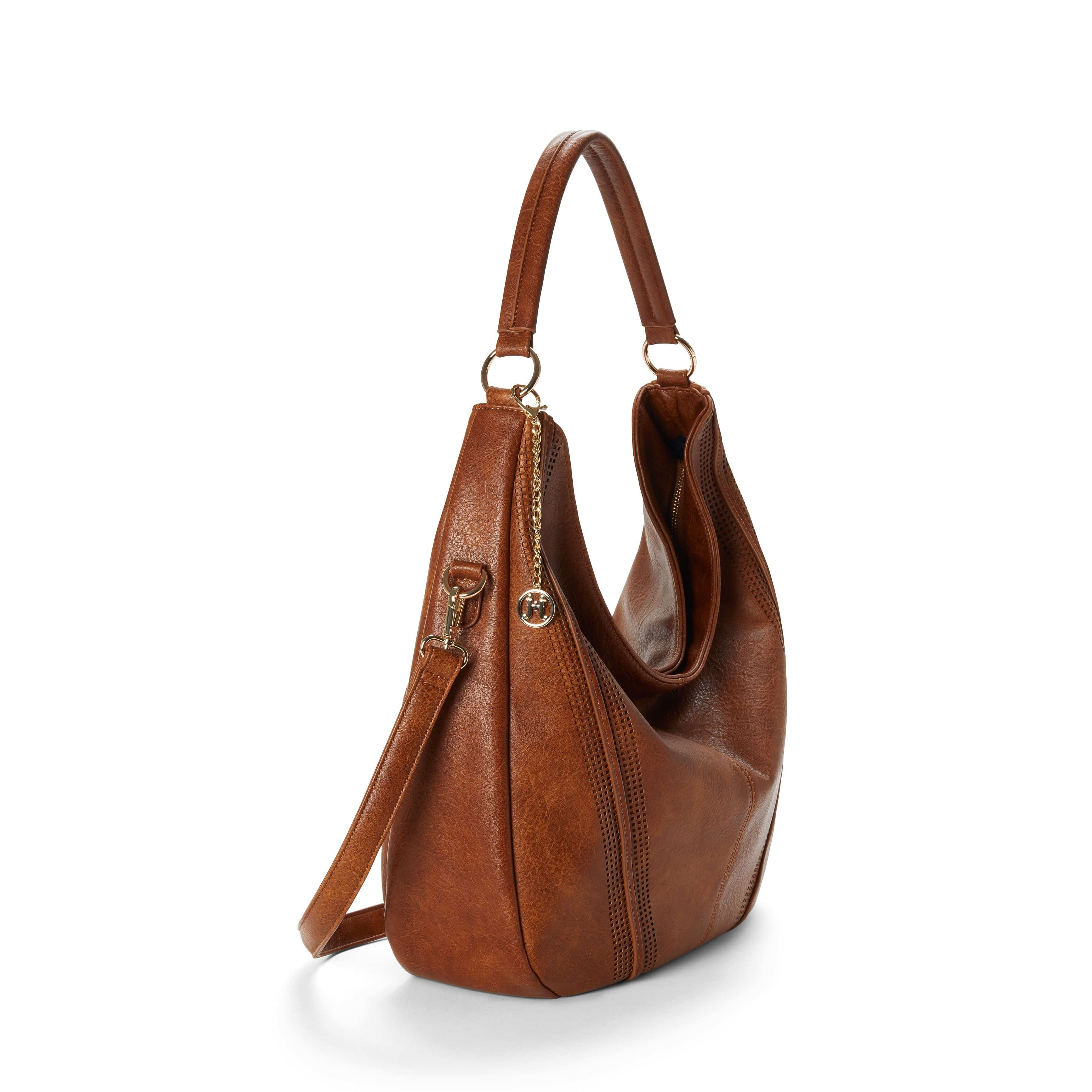 Savannah Vegan Leather Perforated Hobo Bag in Cognac Brown - Stylish Crossbody Purse for Women, Perfect for Work, Travel and Everyday Use