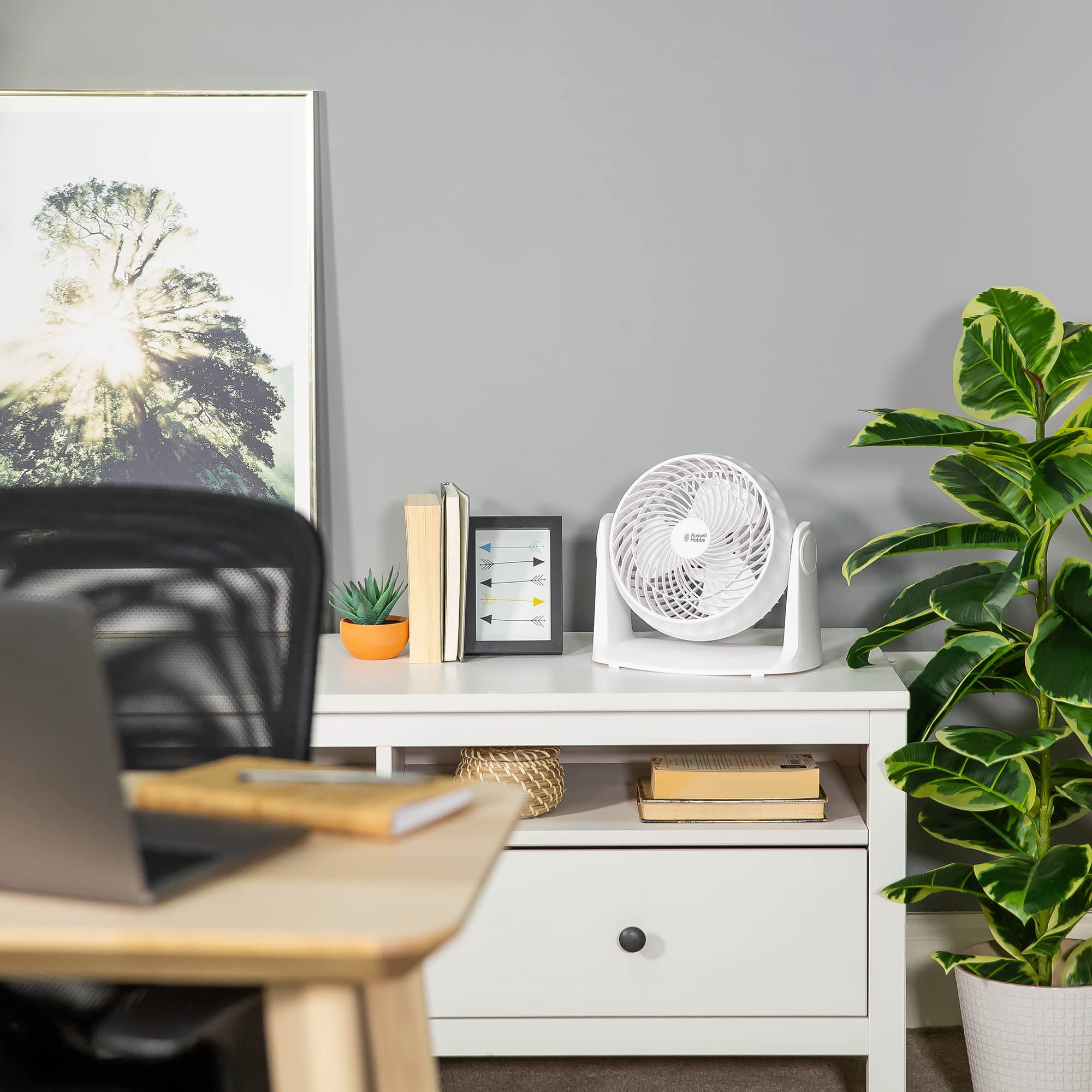 Russell Hobbs 8 Inch High Velocity Desk Fan - 900W Powerful Cooling Fan with 2 Speed Settings & Adjustable Tilt, Freestanding or Wall Mounted for Bedroom, Office, Home & Dorm Use - RHVDF0831