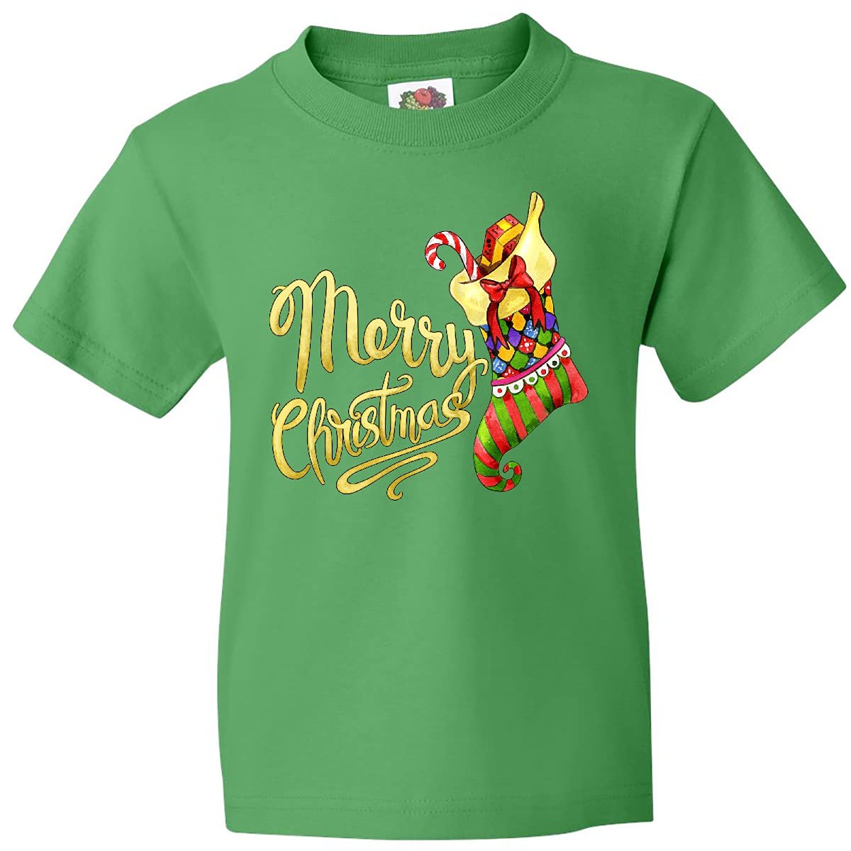Inktastic Merry Christmas Watercolor Stocking Youth T-Shirt - Festive Holiday Gift for Kids & Teens - Perfect for Christmas Parties & Family Gatherings