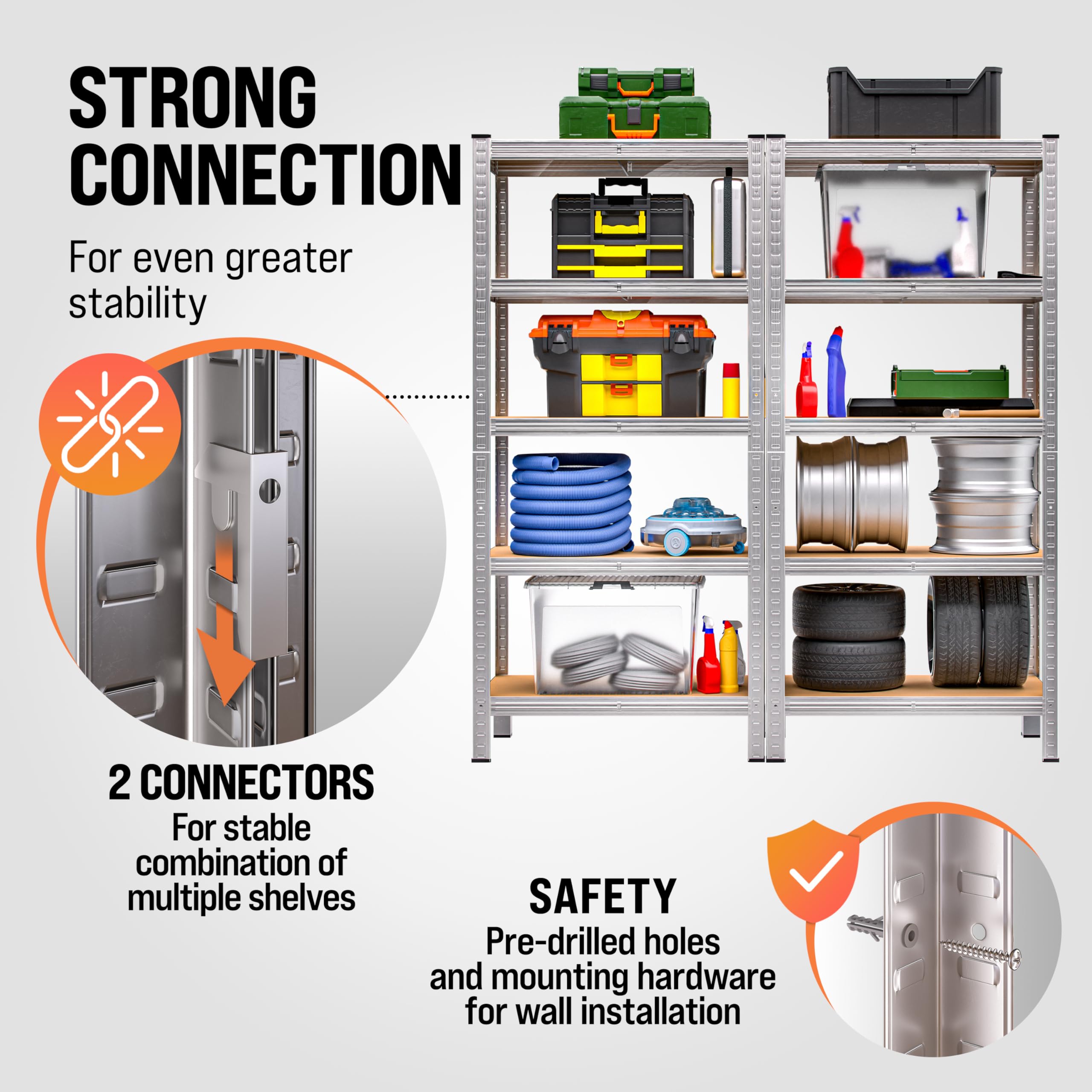 Monzana® 2-Pack Heavy Duty 5-Tier Garage Shelving Units - 180x90x60cm, 875kg Capacity - Boltless MDF Panel Storage Racks for Basement, Workshop & Garage Organization - Galvanized Steel Shelves for Home & Commercial Use