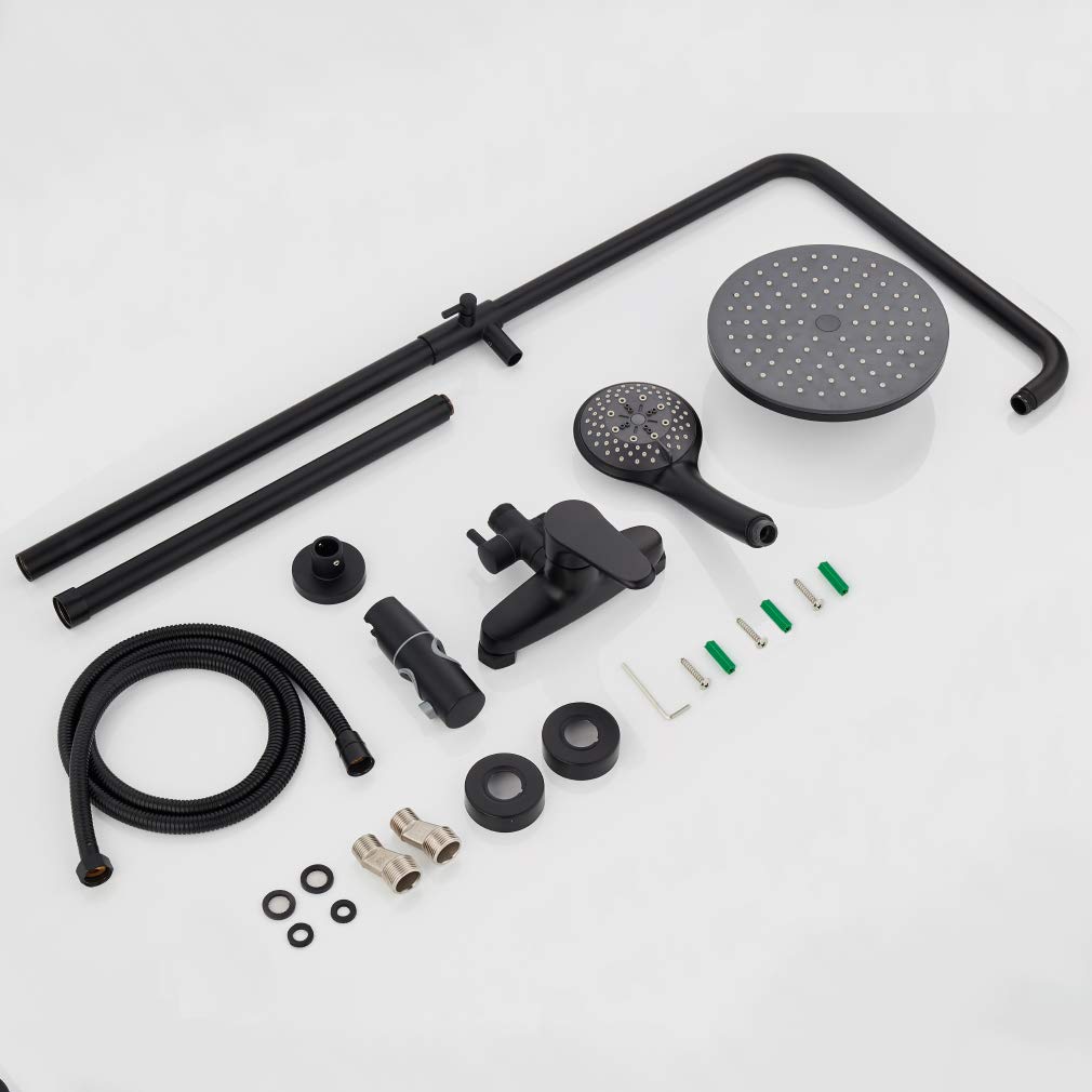 5-Function Outdoor Shower System - Matte Black Exposed Rain Shower Fixture with Handheld Sprayer (HXSB06U) for Patio, Poolside & Garden Use
