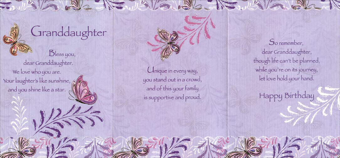 Bless You Butterflies Purple Religious Z-Fold Birthday Card - Elegant Greeting Card for Granddaughter's Special Day | Perfect for Christian Birthday Wishes & Granddaughter Gifts