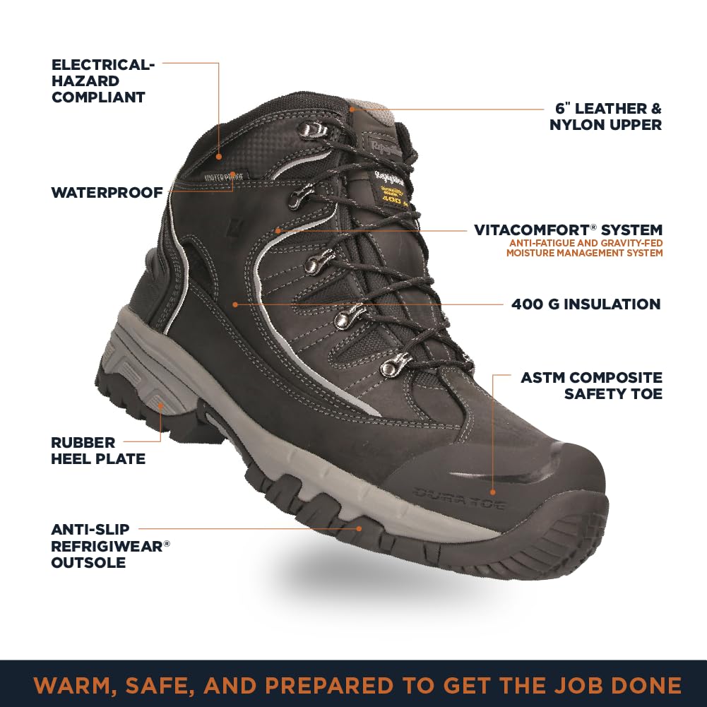 RefrigiWear Men's Frostline Hiker Waterproof Insulated Work Boots - Winter Safety Boots for Construction, Hunting & Outdoor Jobs in Cold Weather