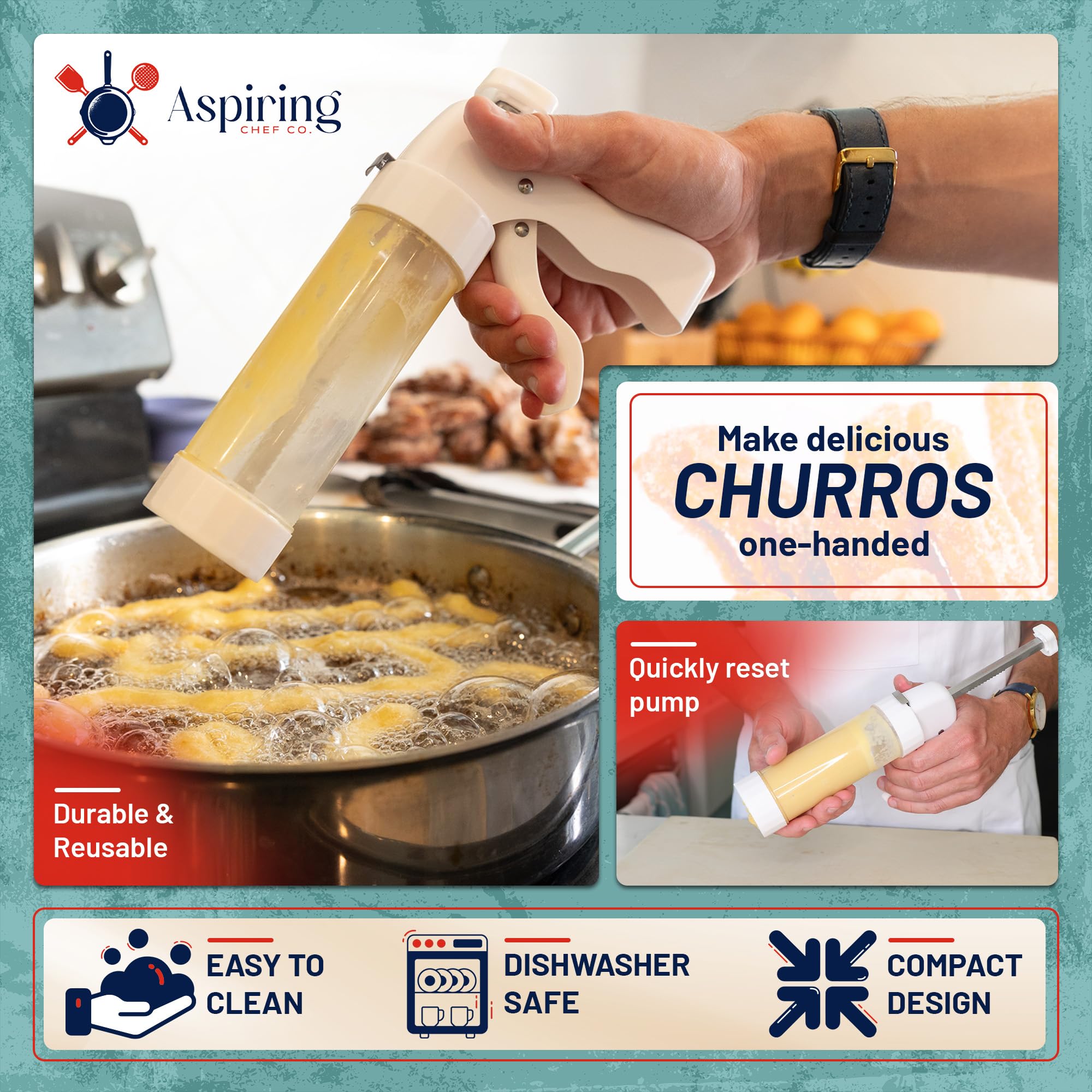 Churro Maker Machine Kit with Gun Handle, Stainless Steel Nozzles, Piping Bag & Recipe E-Book - Easy to Clean Churros Making Set for Home Baking, Party Snacks & Spanish Dessert Preparation