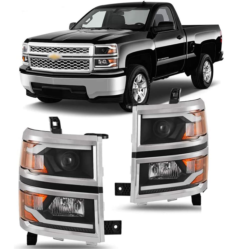 Winjet LED Projector Headlights Assembly for 2014-2015 Chevrolet Silverado 1500 - Functional Headlamps with DRL, Dual Beam, Sequential Turn Signal & Amber Reflector - Direct Replacement Pair (Perfect for Night Driving & Off-Road Adventures)
