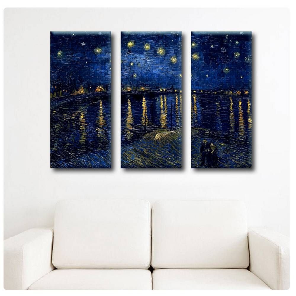 Starry Night Over The Rhone 3-Panel Canvas Print by Vincent Van Gogh - Ready to Hang Wall Art (27x20 Inches, 69x51cm) | High-Quality HD Reproduction for Living Room, Bedroom & Office Decor