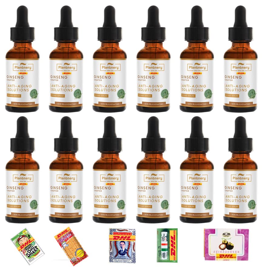 Plantnery Ginseng Intense Anti-Aging Serum - Reduce Wrinkles & Fine Lines, Youthful Skin - 30ml (12 Pcs Set) with DHL Express Shipping | Free Tomato Facial Mask Included | Perfect for Nighttime Skincare Routine & Daily Anti-Wrinkle Treatment