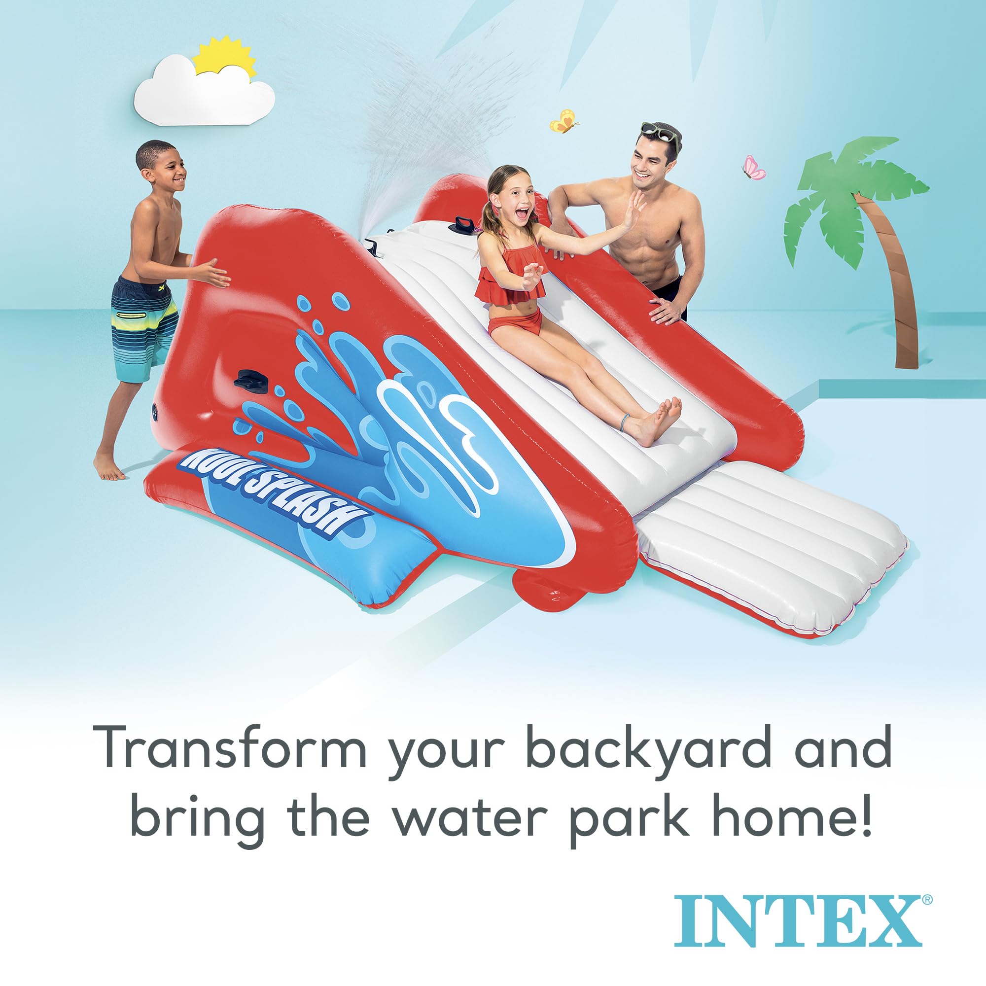 Intex Kool Splash Inflatable Water Slide Play Center for Kids - Outdoor Swimming Pool & Backyard Fun with Built-in Sprayer, Handles, and Stairs (Red) - Perfect for Summer Parties, Family Gatherings, and Backyard Water Activities