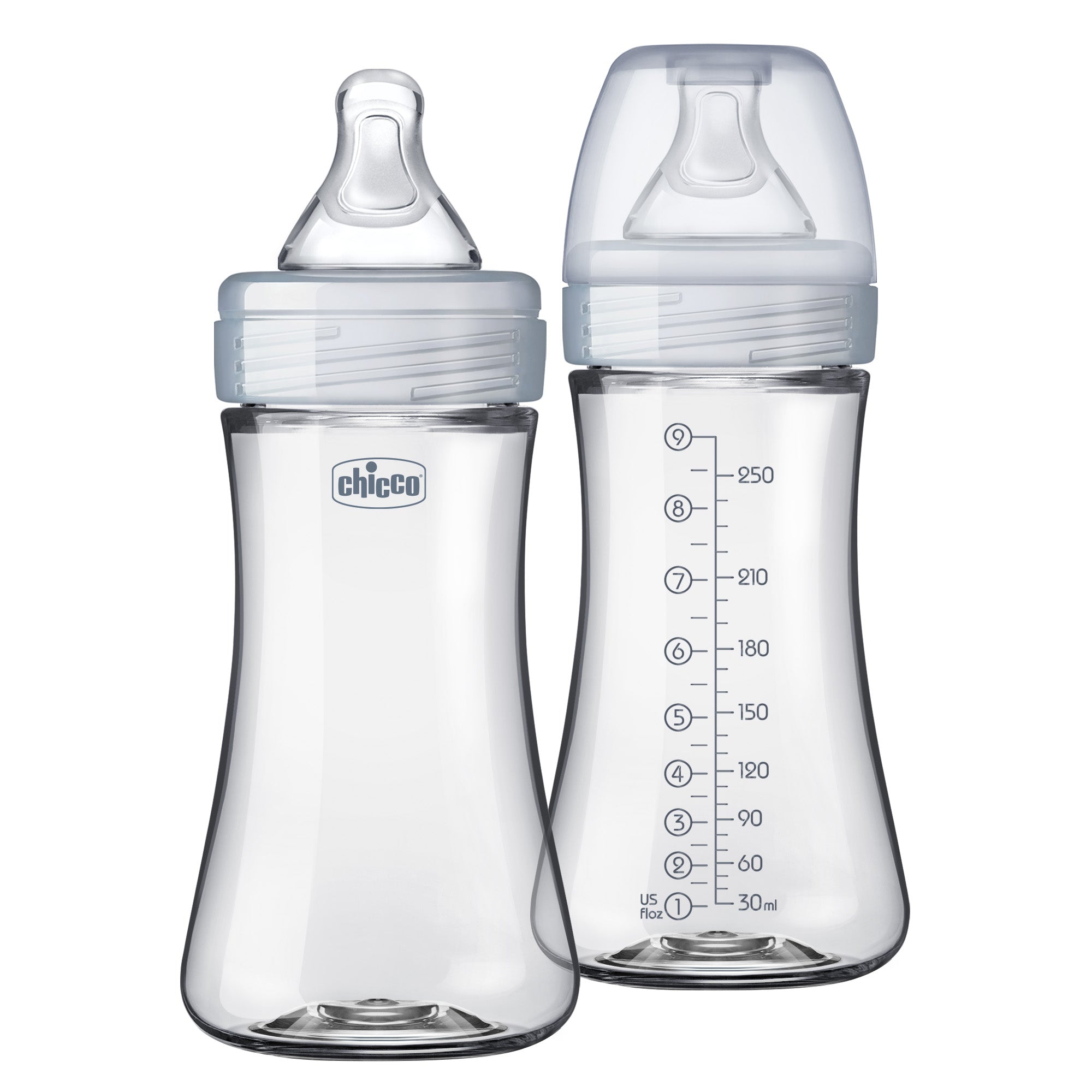 Chicco Duo 9oz Hybrid Baby Bottle with Invinci Glass Inside & Plastic Outside - 2 Pack Set for Breastfeeding & Formula Feeding - Perfect for Home, Travel & Daycare Use
