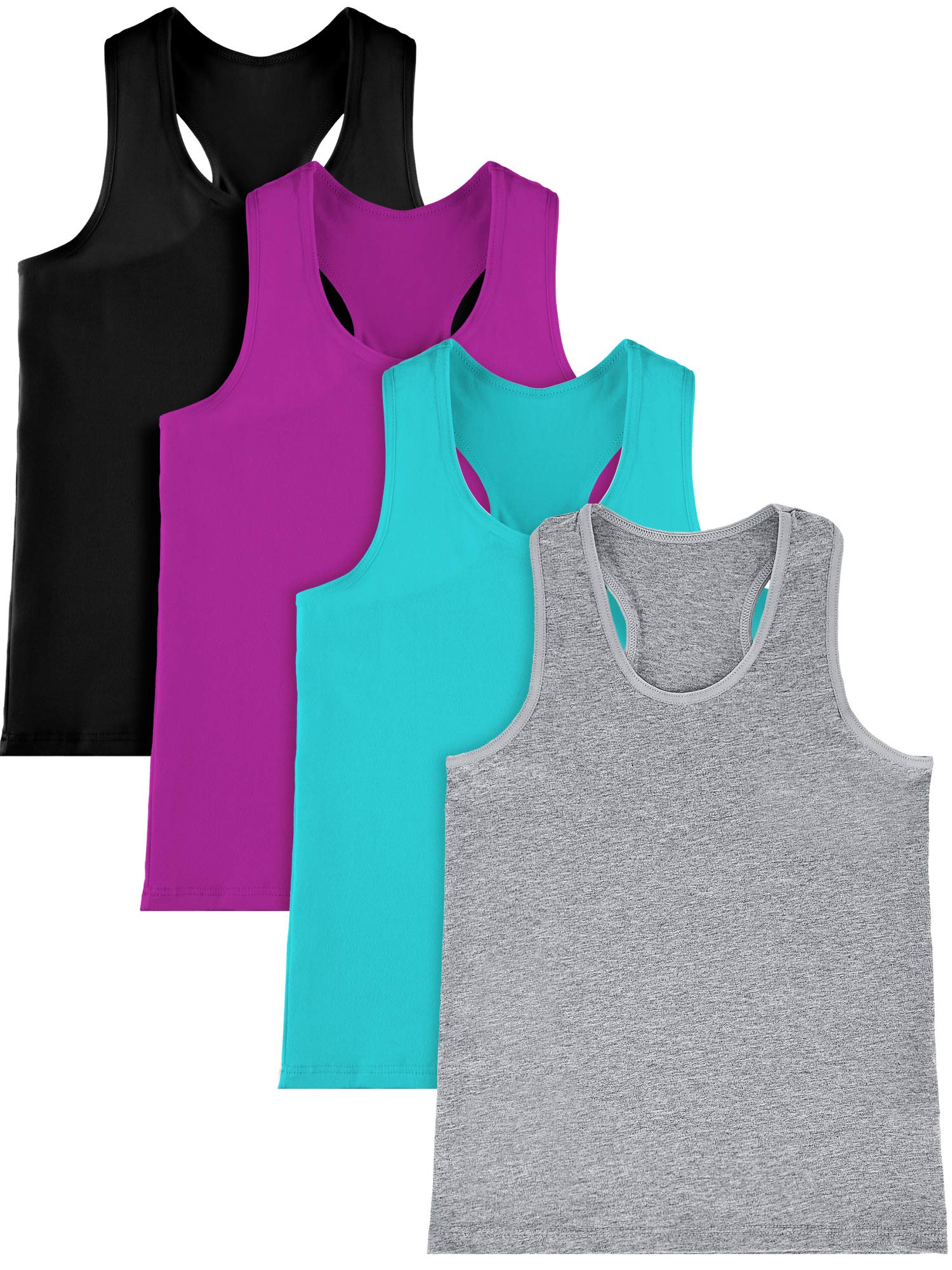 SATINIOR 4 Pack Girls Dance Tank Tops - Racerback Crop Tops Sleeveless Athletic Shirts for Dance, Gymnastics, Yoga & Fitness Workouts | Breathable Comfort for Kids & Teens