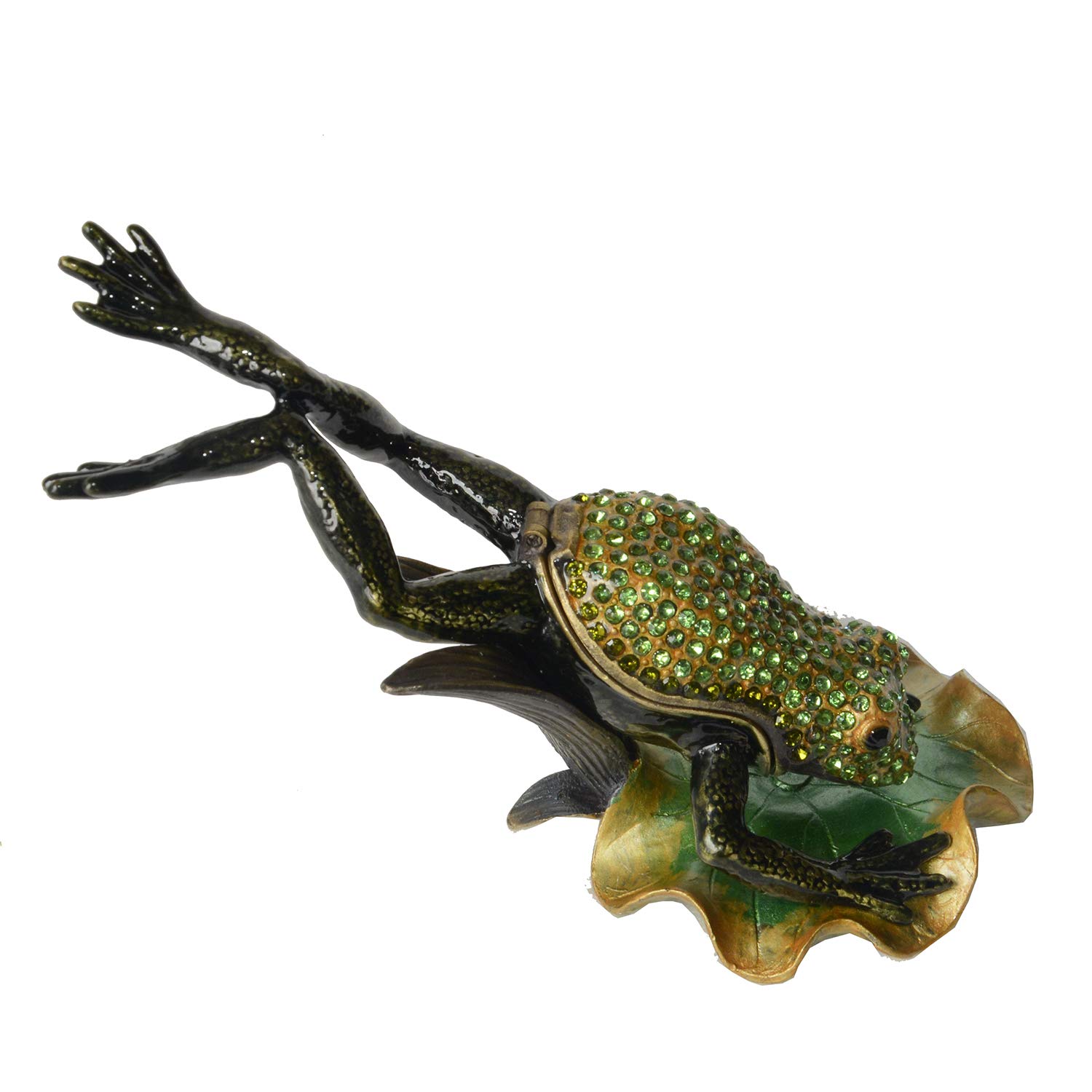 Hand-Painted Crystal Frog Jewelry Box with Hinged Lid - Decorative Trinket Box for Rings & Earrings - Animal Figurine Collectible Gift for Home Decor & Feng Shui