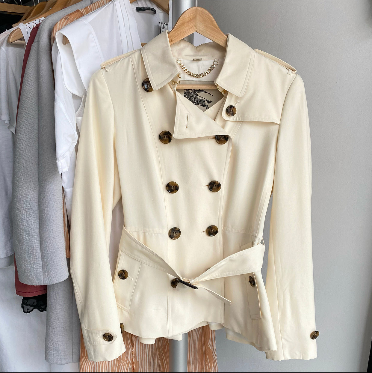 Burberry Cream Silk Short Trench Jacket for Women - Size USA 4 / Small - Perfect for Spring & Fall Layering, Office Wear & Casual Outings