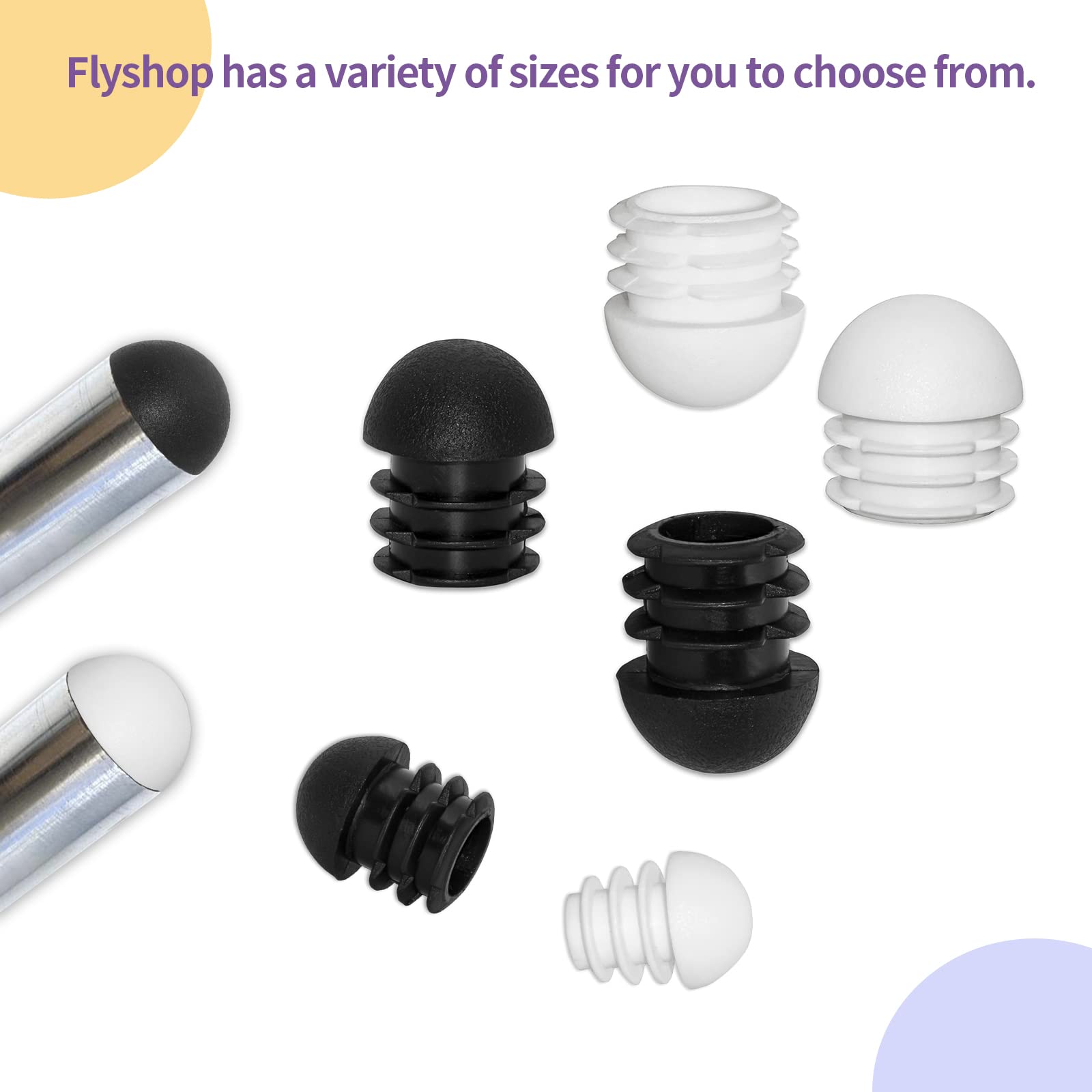 Flyshop 16-Pack White Plastic End Caps Pipe Plugs - 2 Inch (50mm) OD Round Tube Inserts Furniture Gliders for Tables and Chairs - Protect Floors and Prevent Scratches in Home, Office or Restaurant