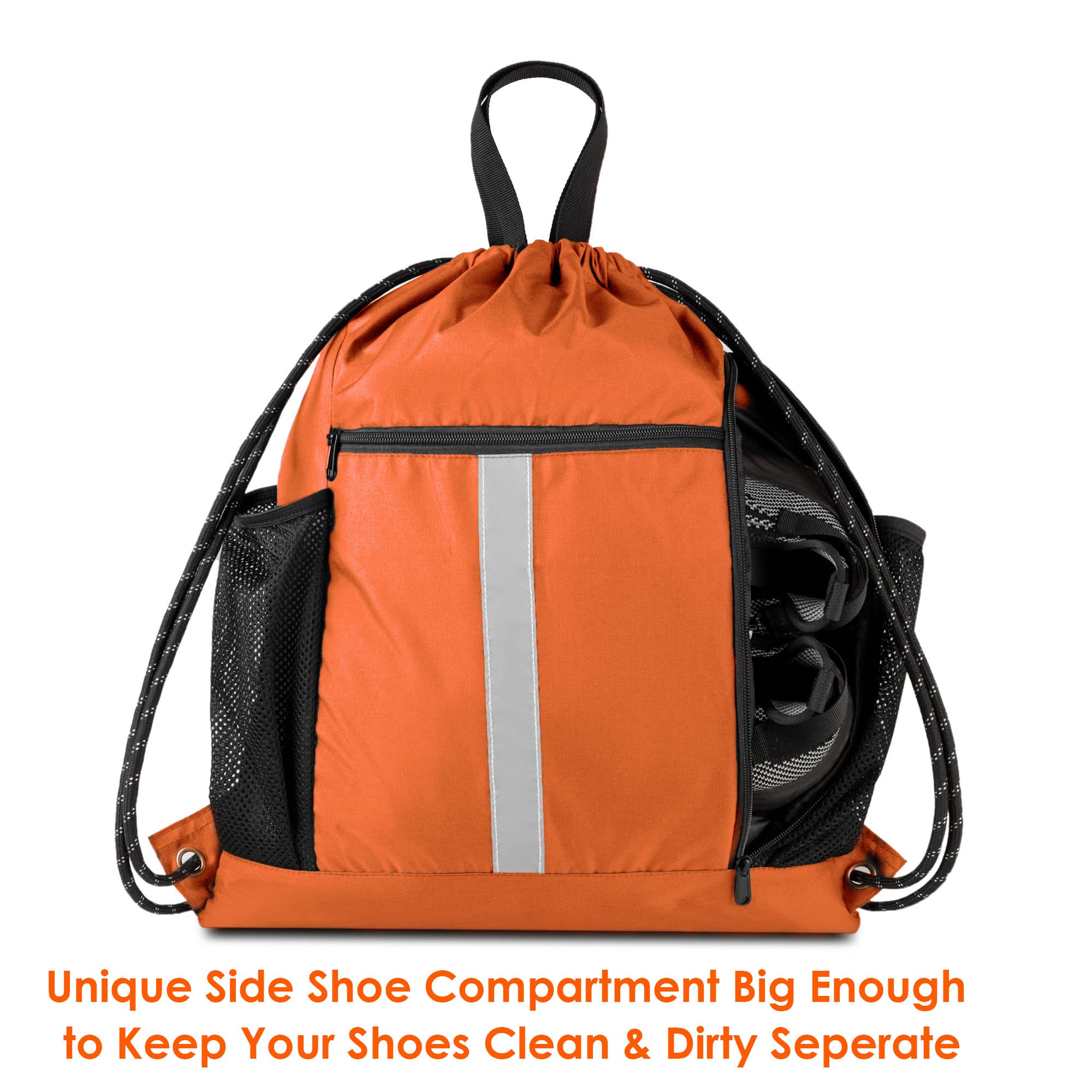 BeeGreen Drawstring Backpack - Lightweight Sports Gym Bag with Shoe Compartment & Dual Water Bottle Pockets - Perfect for Workout, Travel, Hiking & School Use