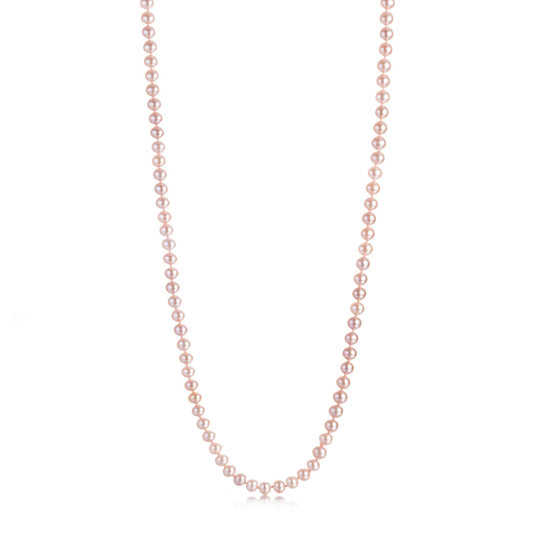 5mm Pink Pearl Rope Necklace for Women - Elegant Freshwater Pearl Jewelry Gift for Birthday, Anniversary, Wedding & Special Occasions