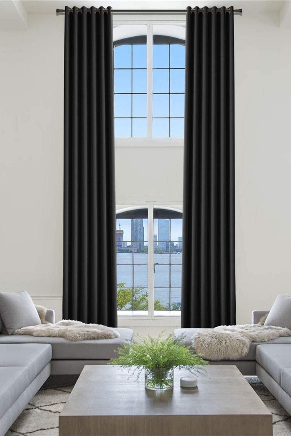 TWOPAGES 192-Inch Extra Long Blackout Curtains for Loft - Thermal Insulated Room Darkening Drapes for Living Room & Bedroom (Black, 1 Panel, 100
