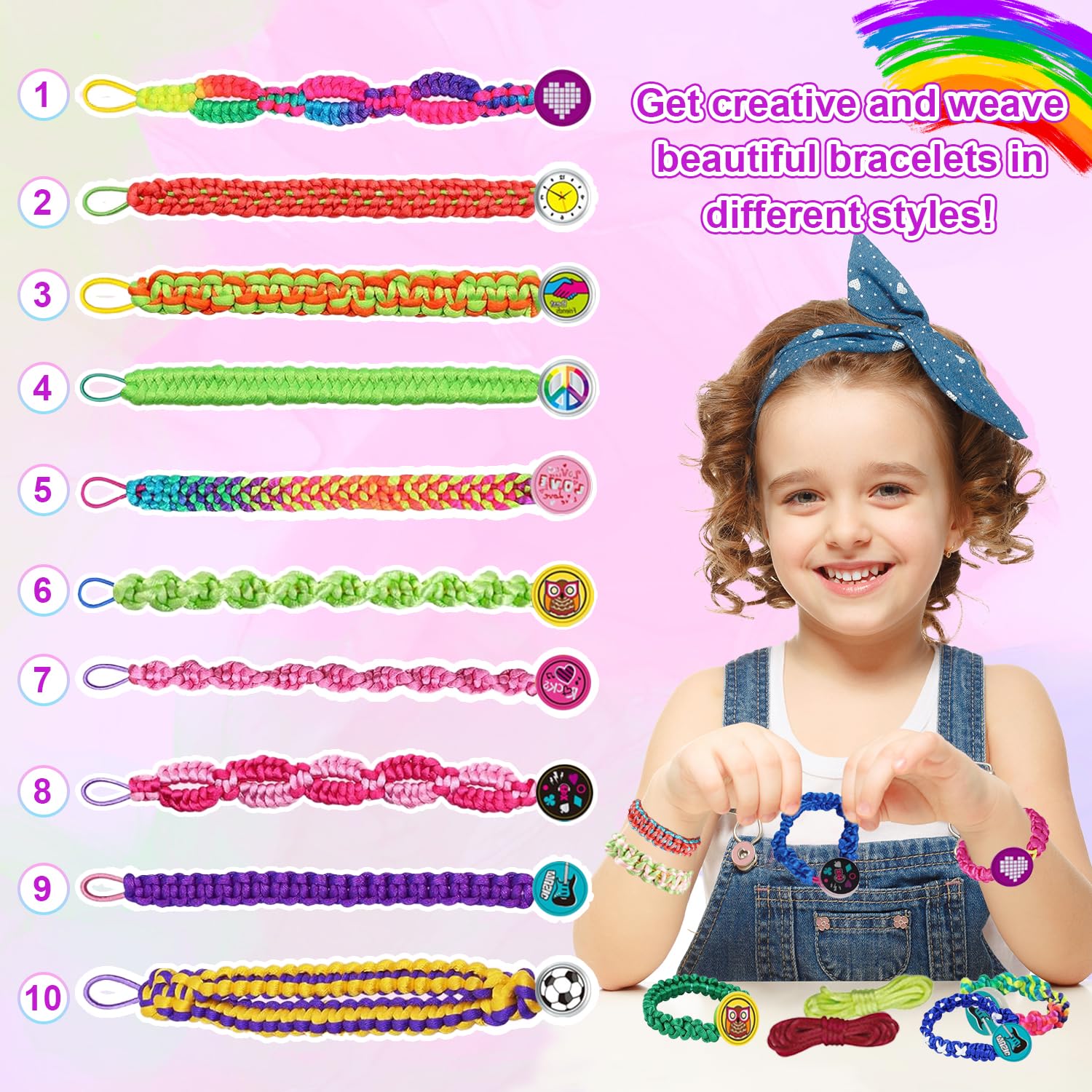 DIY Friendship Bracelet Kit for Kids - Elastic Beading & Braiding Craft Set - Creative Art Gift for Birthdays, Parties & Summer Camp Activities