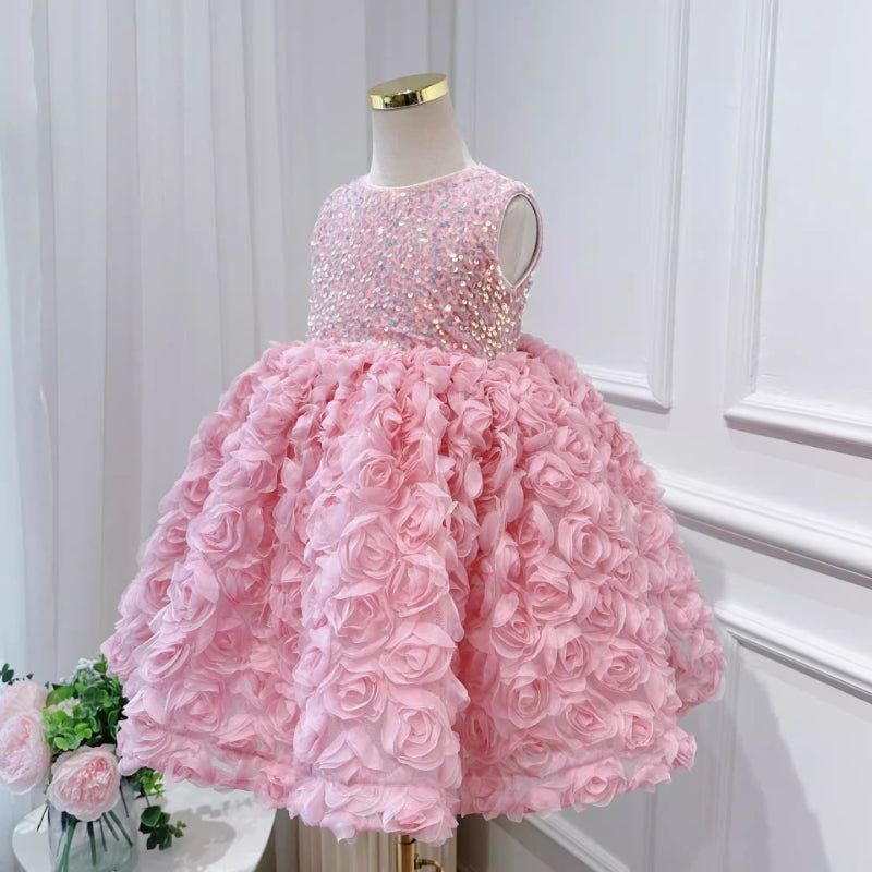 Elegant Baby Girls Sleeveless 3D Rose Formal Party Dresses - Toddler Princess Gown for Birthday, Wedding & Special Occasions