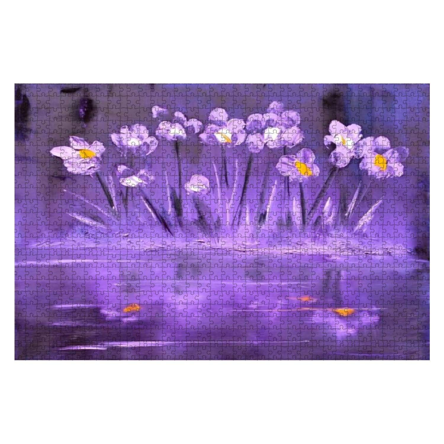 1000 Piece Wooden Jigsaw Puzzle - Abstract Flowers on Purple Surface Contemporary Art Painting, Educational & Stress Relief Game for Adults and Kids | Perfect for Family Bonding, Party Games, Classroom Activities & Relaxation Therapy