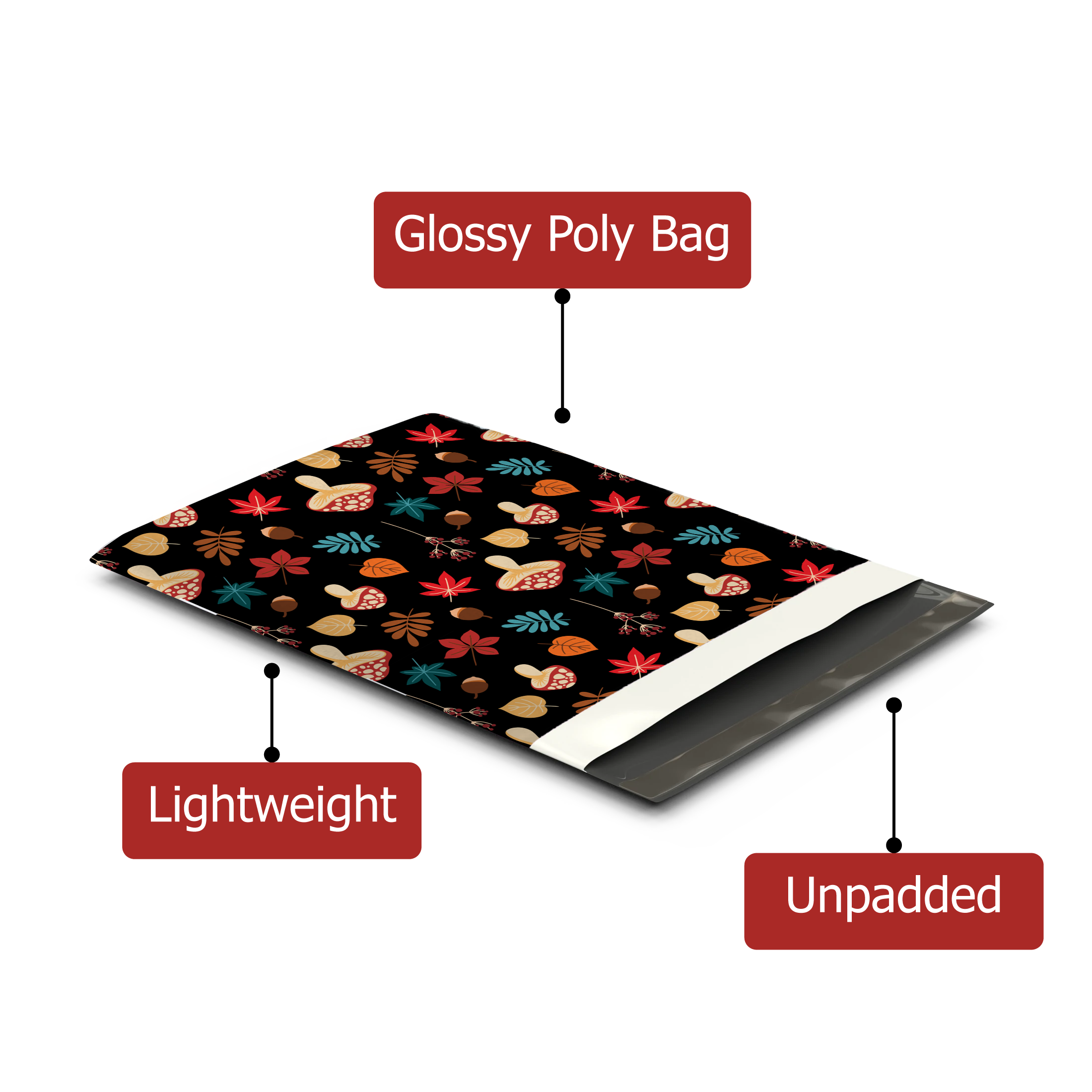 10x13 Inch Autumn Mushroom Printed Poly Mailers - Waterproof Shipping Envelopes for Ecommerce, Mailing Bags with Cute Fall Design - Perfect for Small Business, Online Stores & Seasonal Packaging