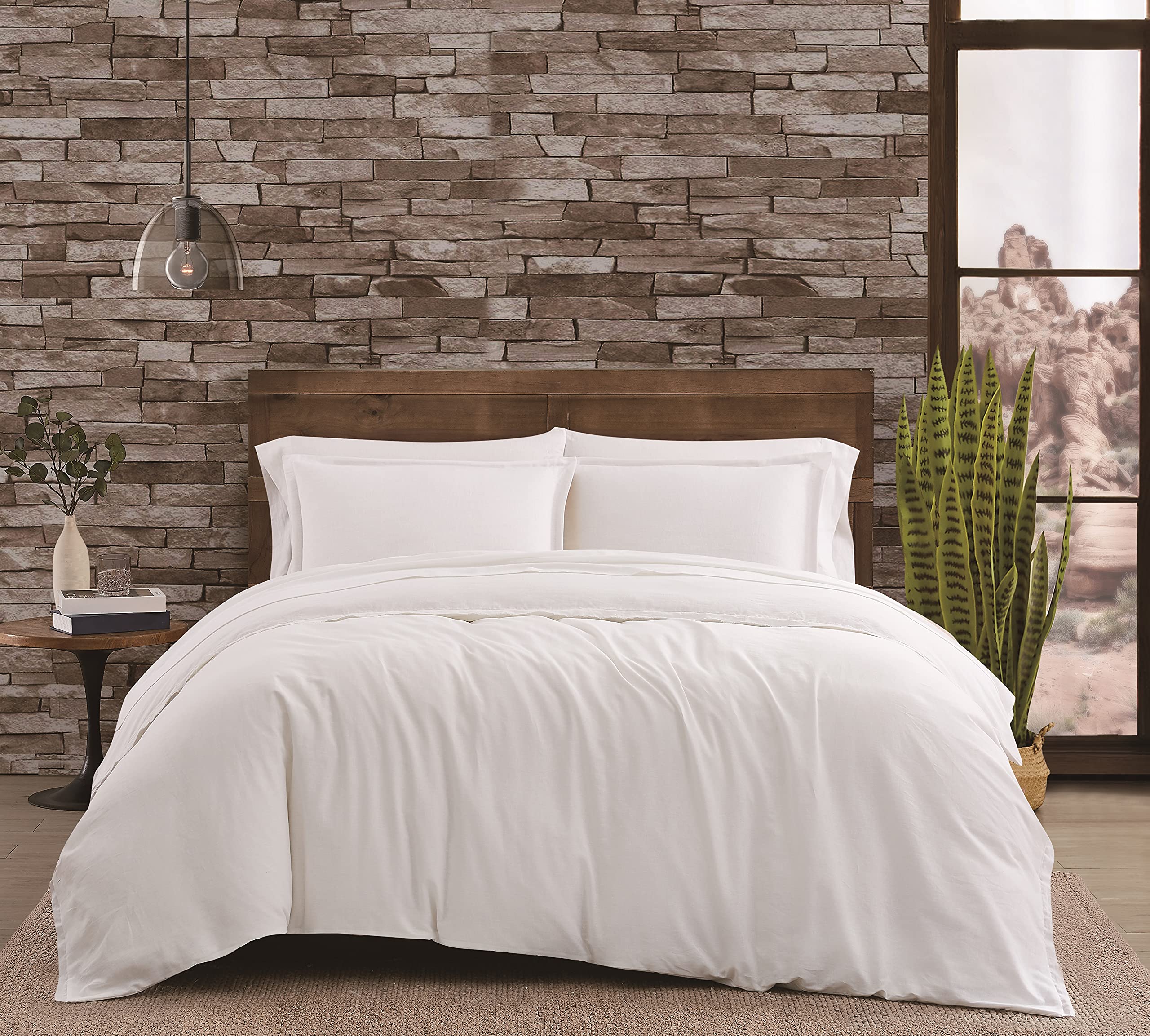 FRYE Cotton Linen Blend White 3-Piece King Duvet Cover Set - Soft & Breathable Bedding for Luxury Master Bedroom & Guest Room Decor