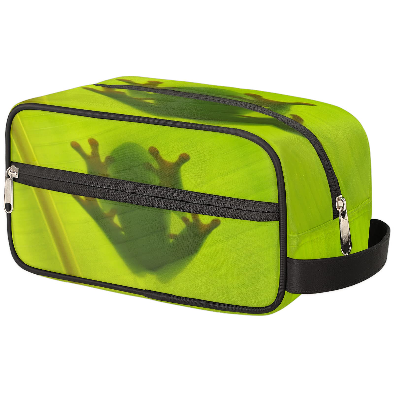 Waterproof Travel Toiletry Bag for Women & Men - Large Capacity Cosmetic Organizer with Fun Frog Leaf Design - Lightweight Makeup & Shaving Dopp Kit for Bathroom Essentials, Camping Trips & Airplane Carry-On