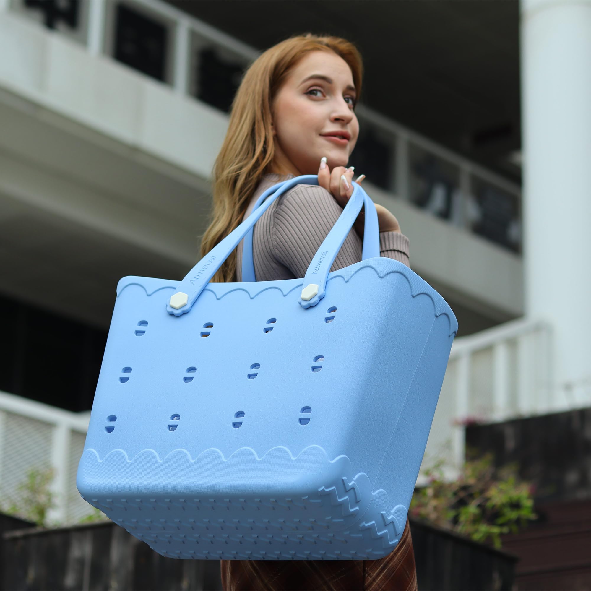 Waterproof Rubber Beach Tote Bag - Tip-Proof Outdoor Tote for Beach, Boat, Pool & Sports - Perfect for Travel, Gym & Shopping