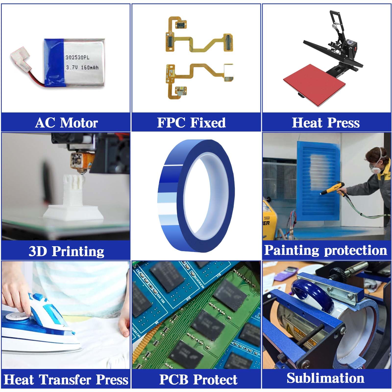 Lusofie Heat Transfer Tape 20mm x 66m (217ft) - No Residue Adhesive Sublimation Press Tape for T-Shirts, Mugs & Electronic Soldering - High Temp Insulation Tape for Heat Press Machines (Blue)