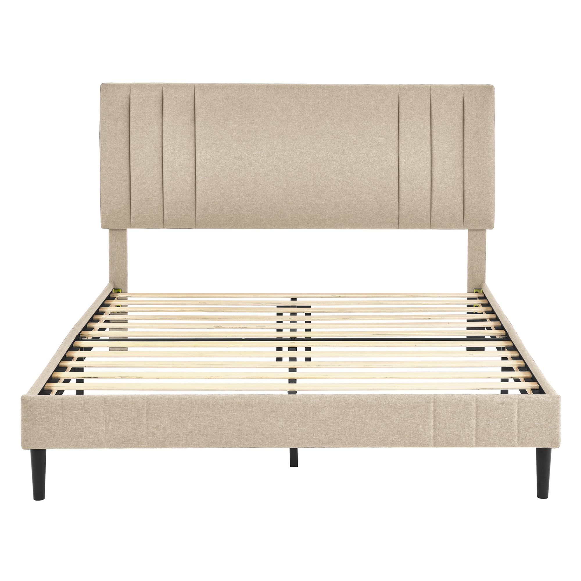 Chicago Modern Tufted Upholstered Platform King Size Bed Frame with Linen Fabric - Luxury Bedroom Furniture for Master Suite, Guest Room & Apartment