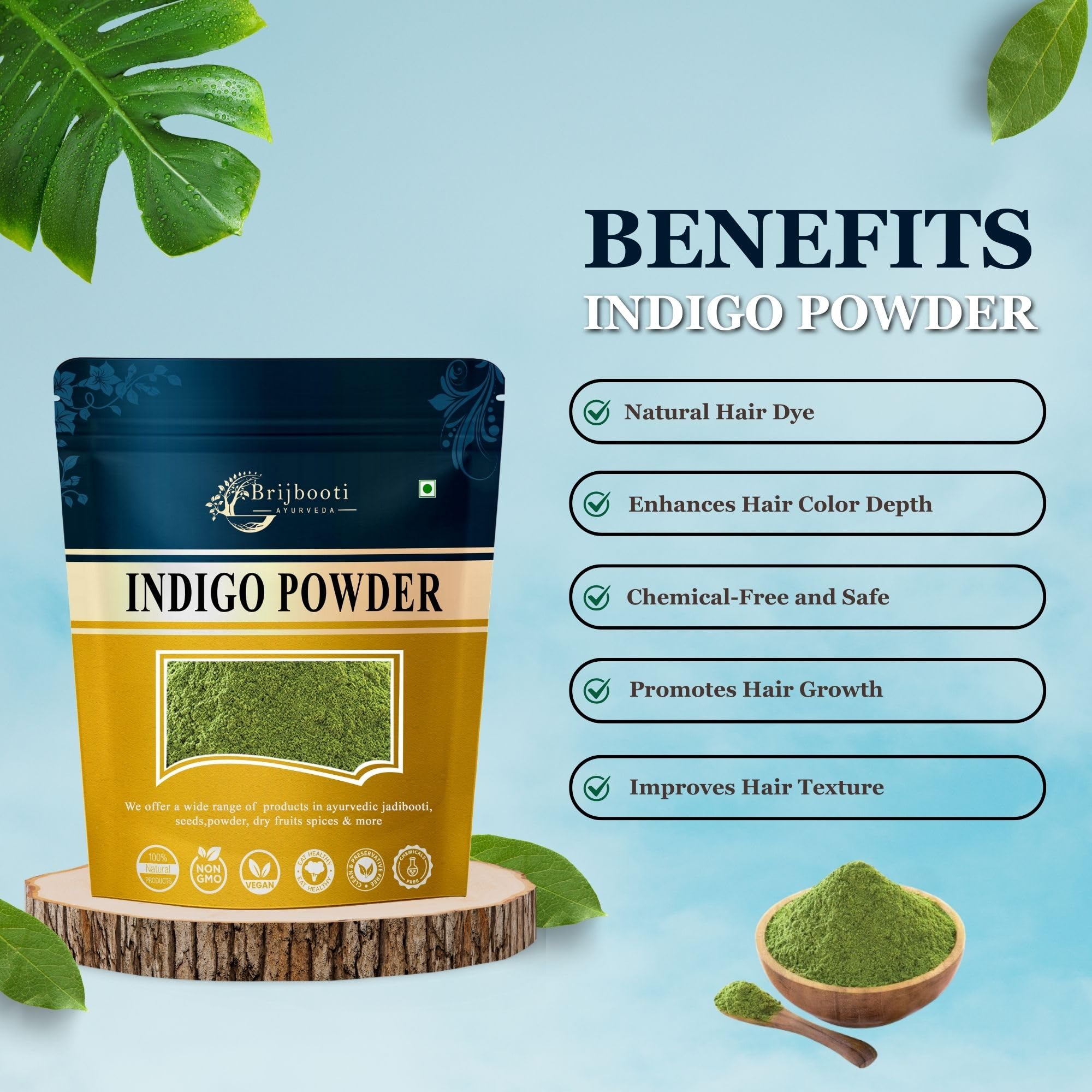 Organic Indigo Powder for Black Hair Dye (200g) | Pure Natural Henna Alternative | Hair Coloring & Tattoo Use | DIY Beauty & Herbal Hair Treatment