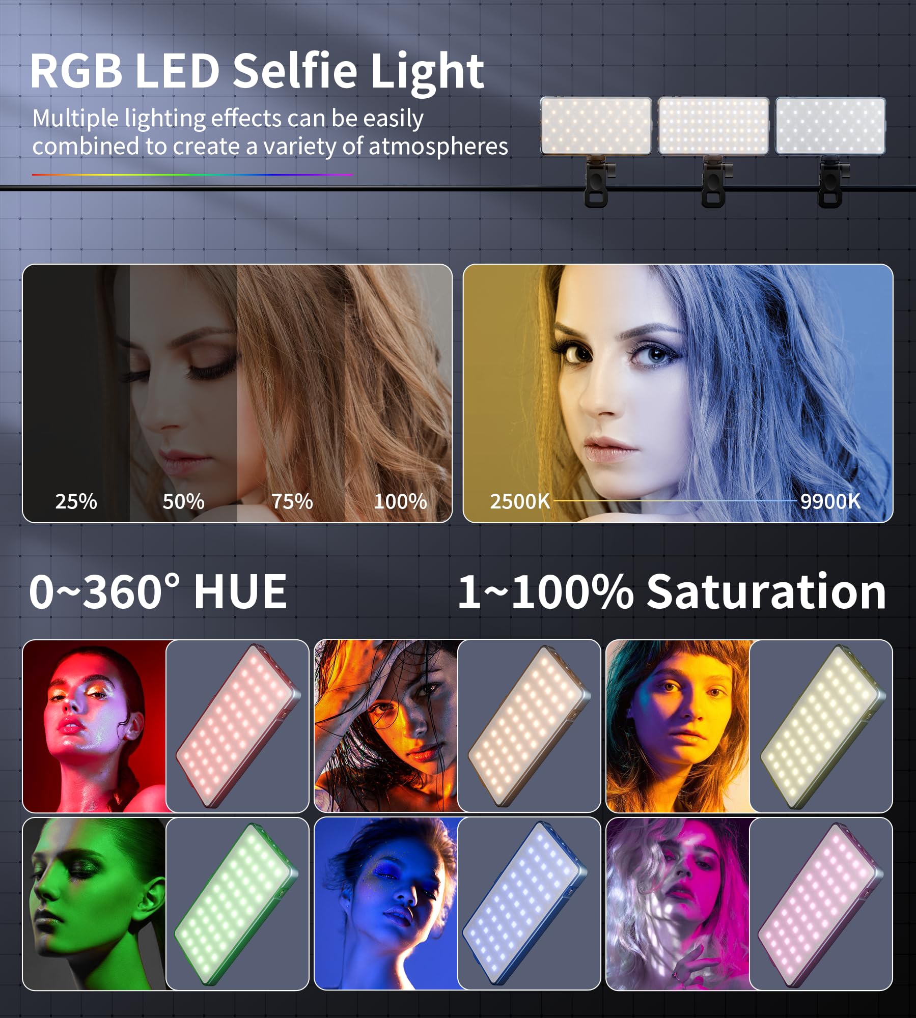 Rechargeable RGB Selfie Light with Hotshoe - for Laptops, Cameras & Live Streaming