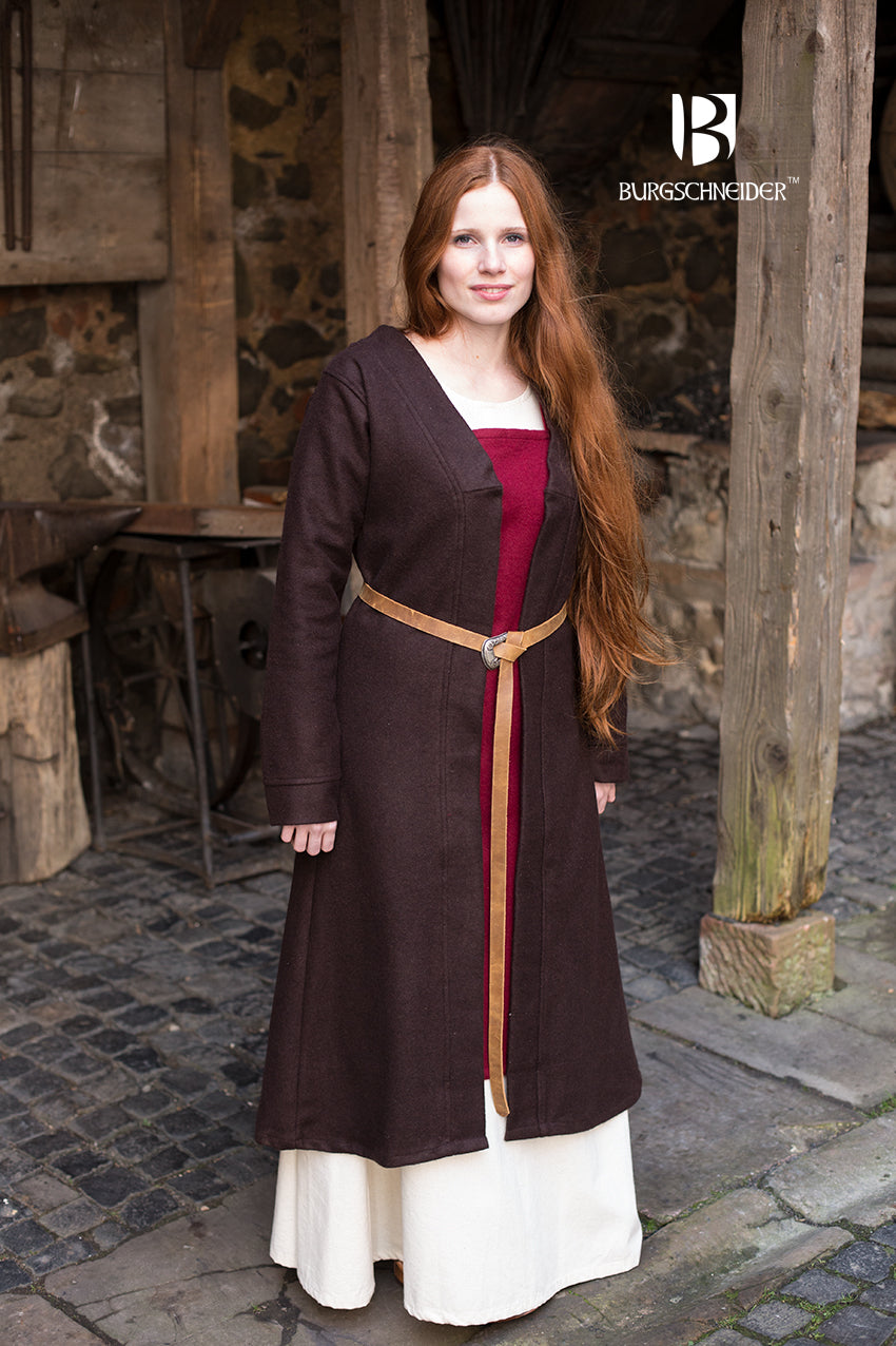 Birka Coat Aslaug Brown - Premium Viking-Inspired Wool Coat for Women | Perfect for Winter, Cosplay & Historical Reenactments