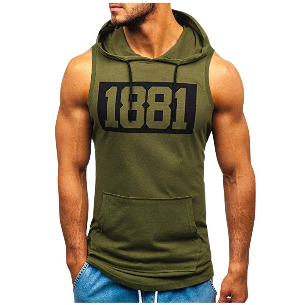 Men's Muscle Print Sleeveless Hooded Sweatshirt - Gym Workout & Bodybuilding Tight-Fit Hoodie with Pocket - Quick-Dry Athletic Top for Fitness Training & Casual Wear