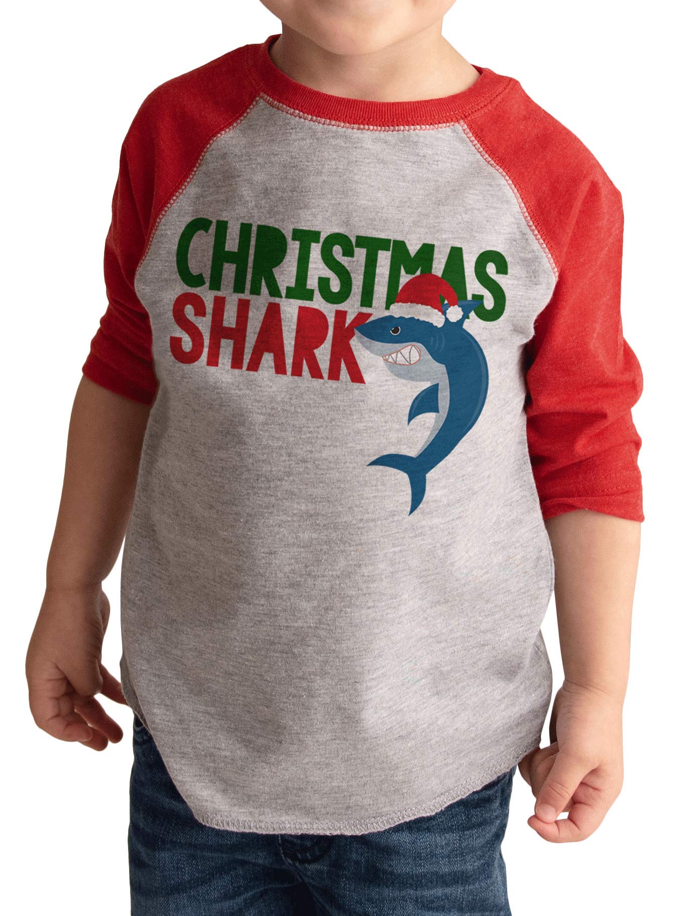7 ate 9 Apparel Kids Shark Christmas T-Shirt - Red Holiday Graphic Tee for Boys & Girls | Perfect for Christmas Parties, Family Photos & Festive Gift Giving