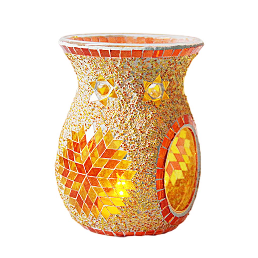 Baoblaze Mosaic Glass Tea Light Candle Holder - Orange Stained Glass Essential Oil Diffuser for Home Decor, Wedding Centerpieces & Romantic Table Settings