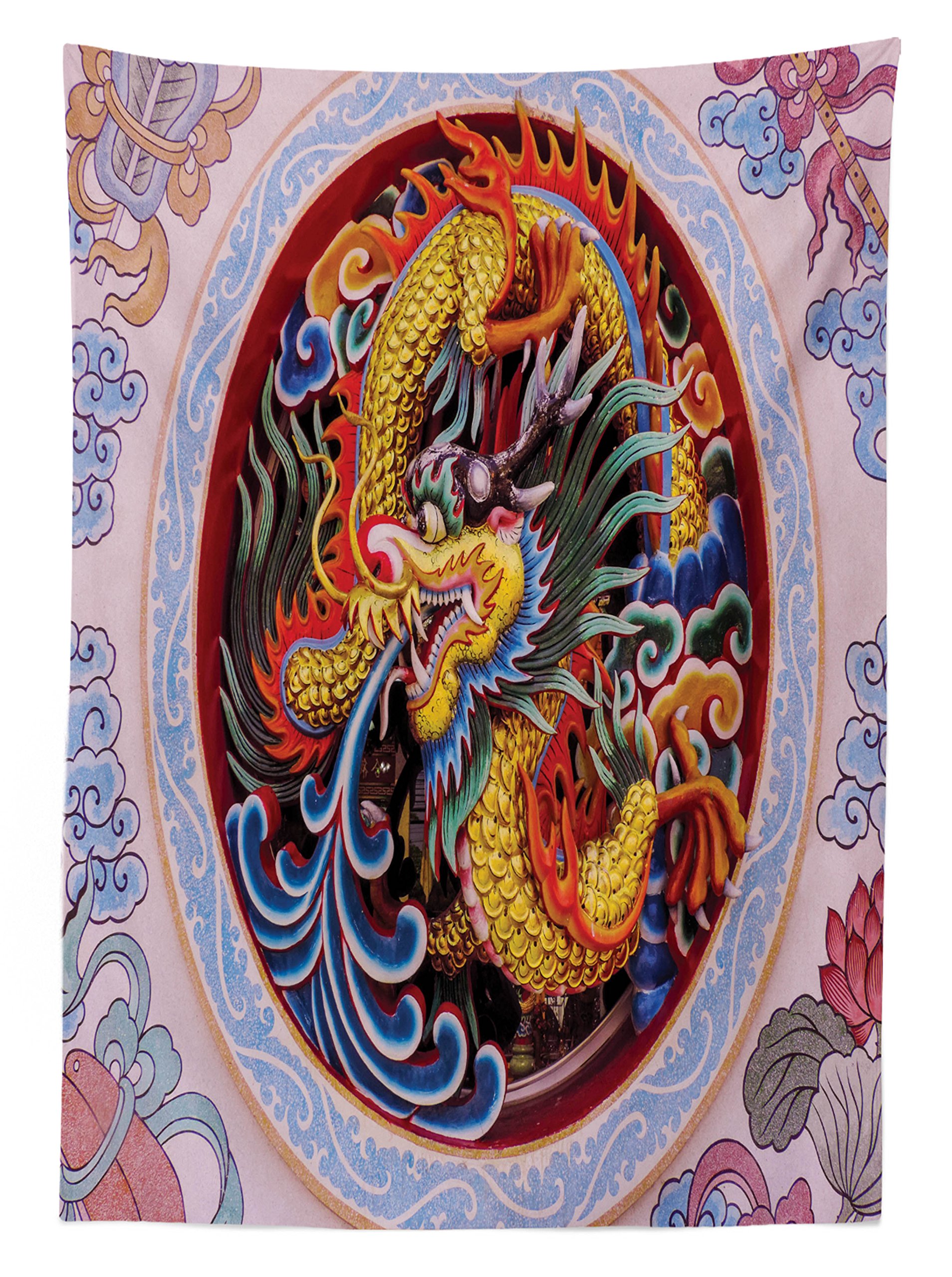Ambesonne Dragon Outdoor Tablecloth - Chinese Dragon Design with Horns, Mane & Claws - Mythical Creature Decorative Washable Picnic Table Cover - 58