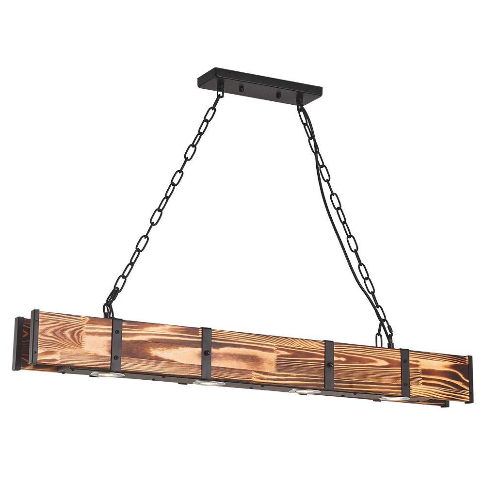 Maxax 4-Light LED Kitchen Island Pendant Light - 4000K Farmhouse Linear Chandelier with Rustic Wood Grain Finish (39.3