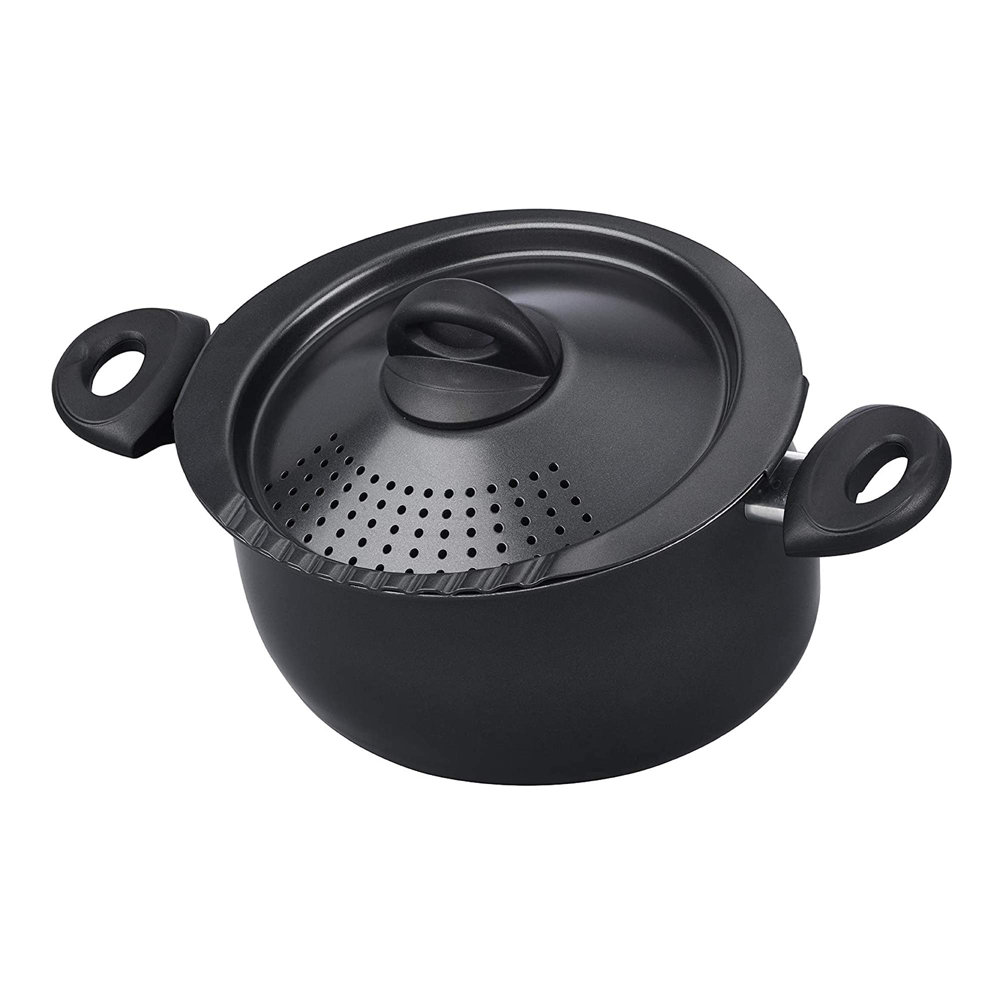 Bialetti 7265 5.5 Quart Nonstick Pasta Pot with Strainer Lid - Black Oval Saucepan for Perfect Pasta Cooking | Ideal for Boiling, Draining & Serving Spaghetti, Macaroni & More